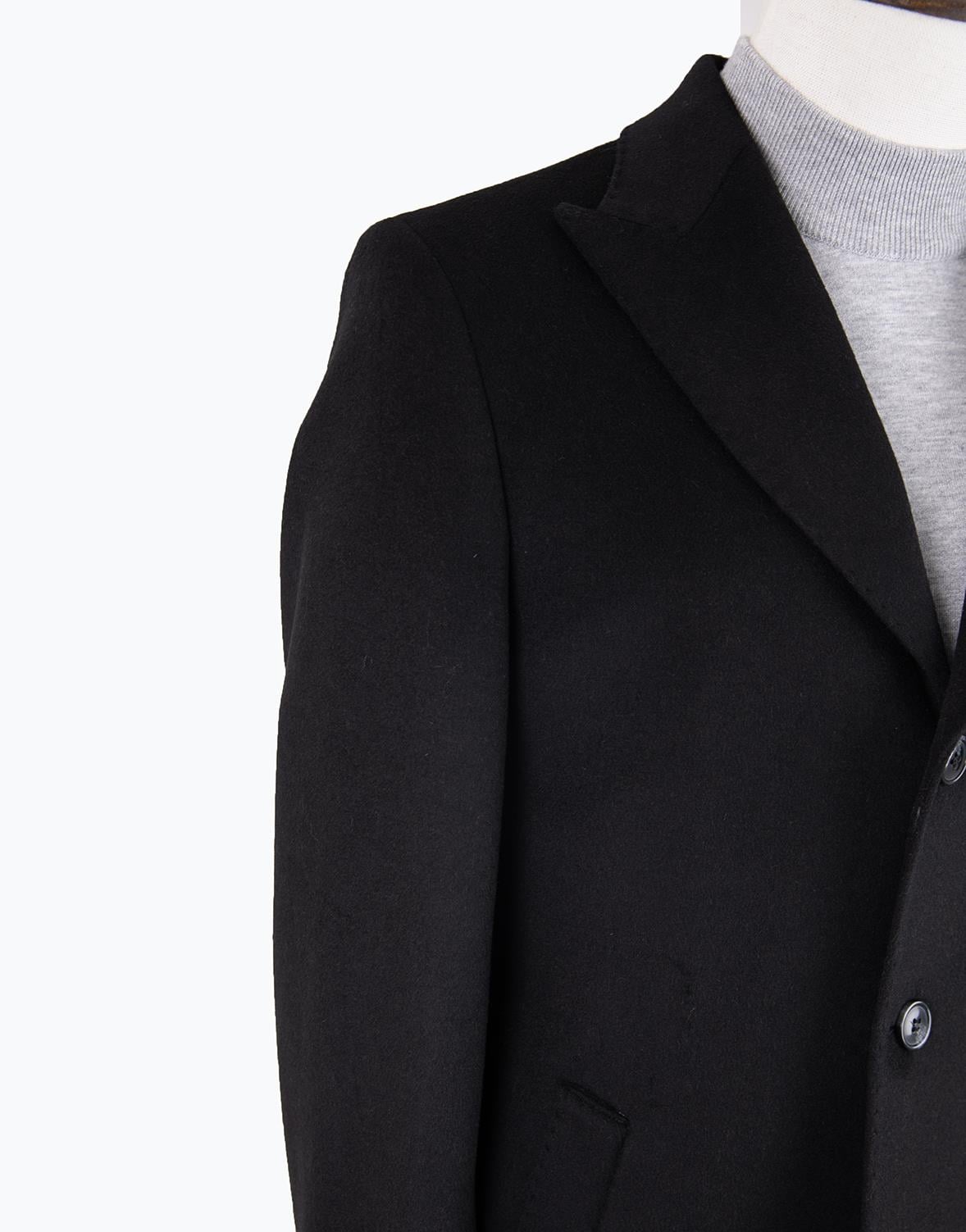 Erkek Kaban Klasik Sivri Yaka Modern Fit Yün Siyah