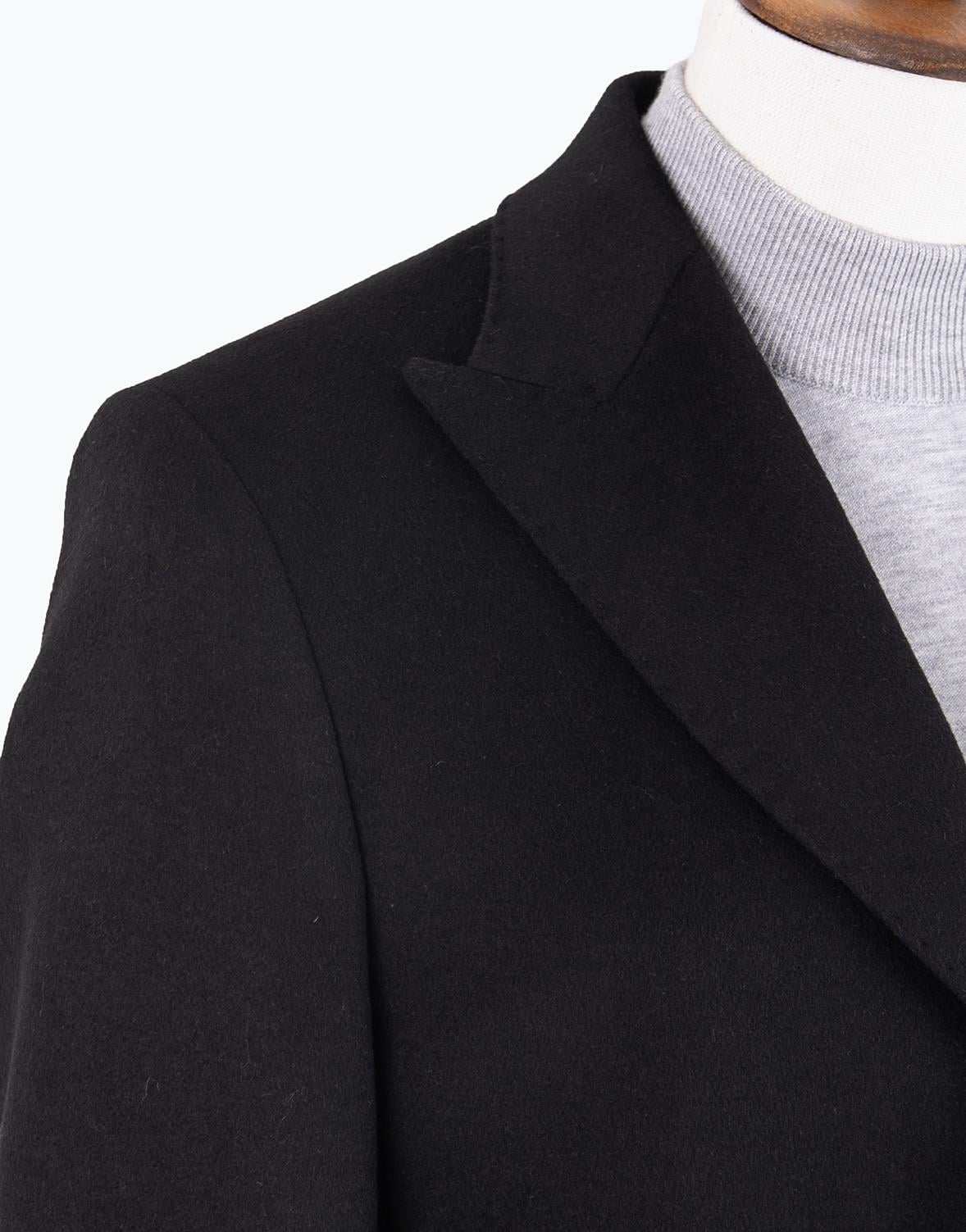 Erkek Kaban Klasik Sivri Yaka Modern Fit Yün Siyah