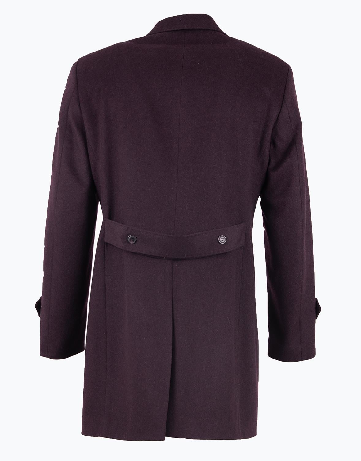 Erkek Kaban Klasik Sivri Yaka Modern Fit Yün Mürdüm