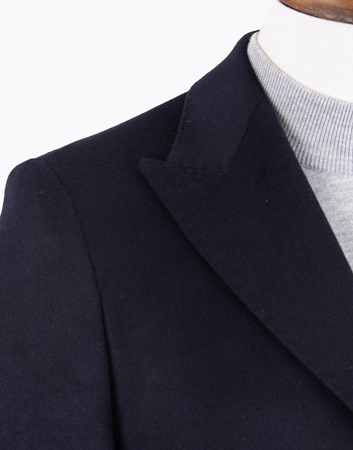Erkek Kaban Klasik Sivri Yaka Modern Fit Yün Lacivert