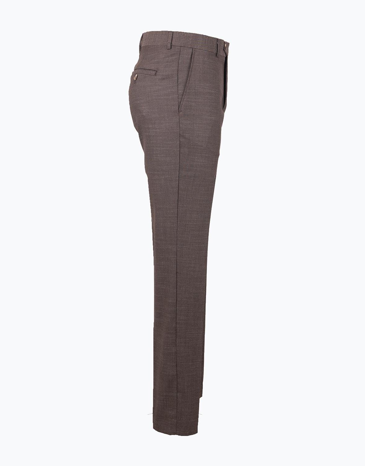 Erkek Klasik Pantolon Modern Fit Mevsimlik Dokulu Kahverengi