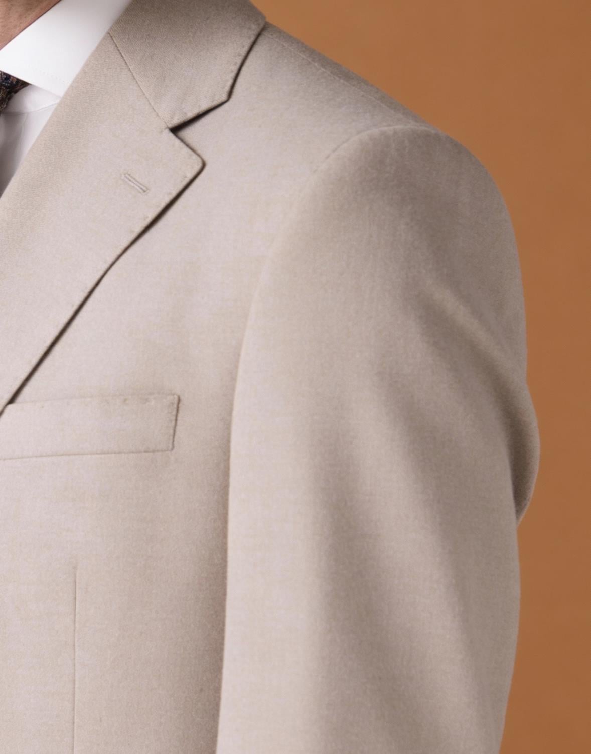 Erkek Klasik Takım Elbise Flanel Dokuma Mono Yaka Düz Comfort Fit Bej