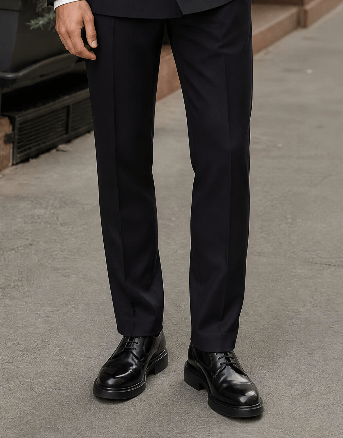 Erkek Kruvaze Takım Elbise Dokulu Modern Fit Siyah
