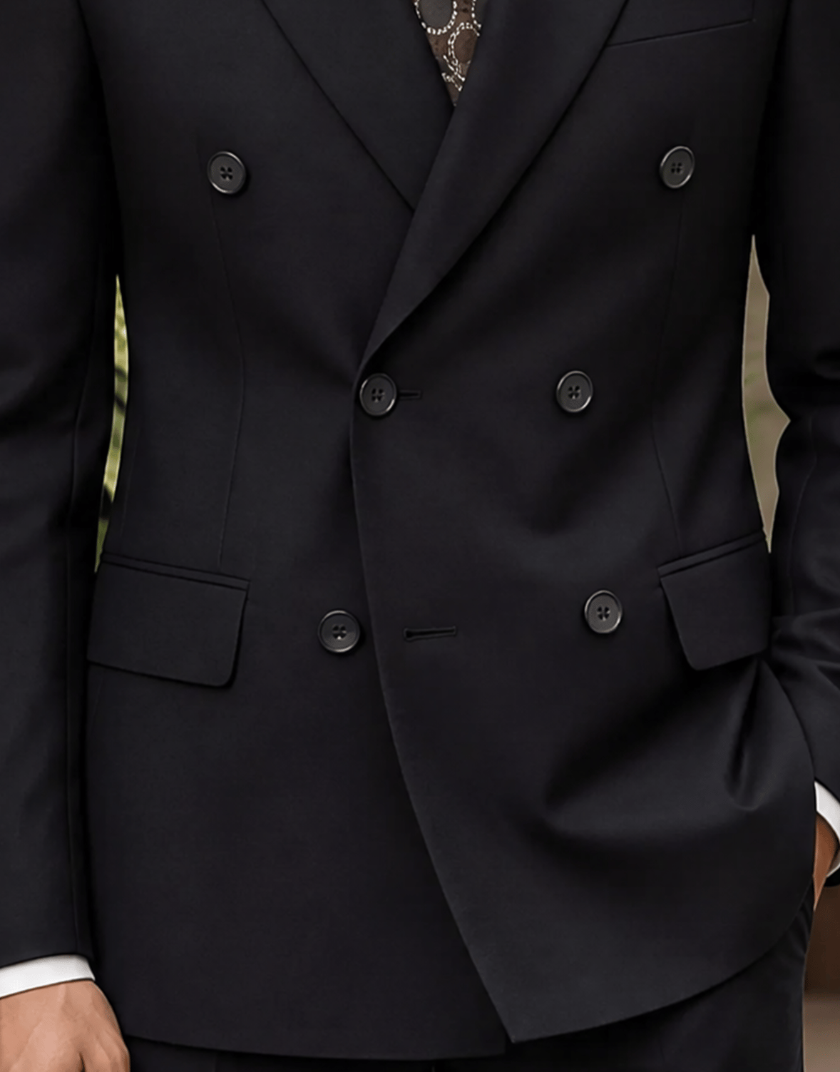 Erkek Kruvaze Takım Elbise Dokulu Modern Fit Siyah