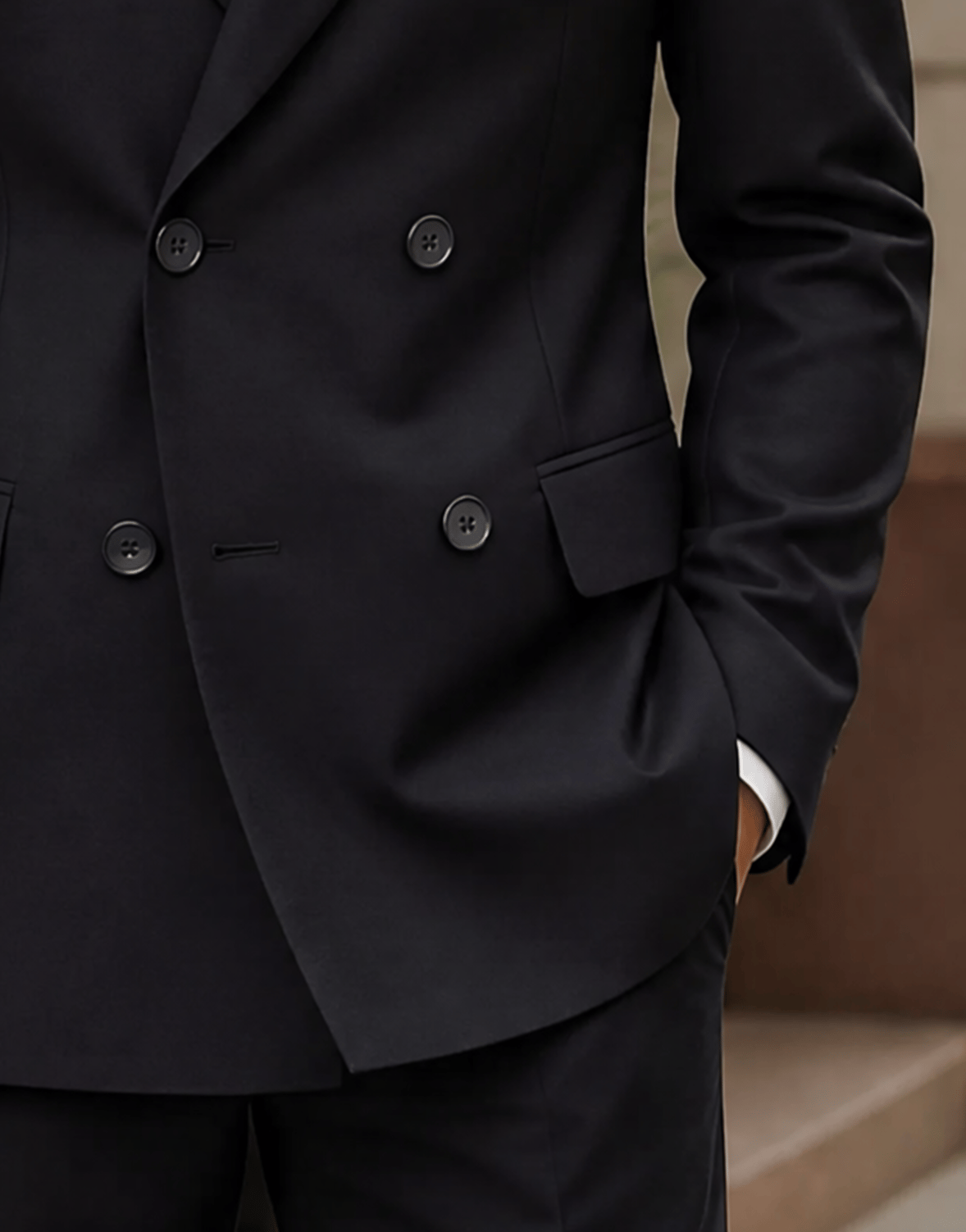 Erkek Kruvaze Takım Elbise Dokulu Modern Fit Siyah