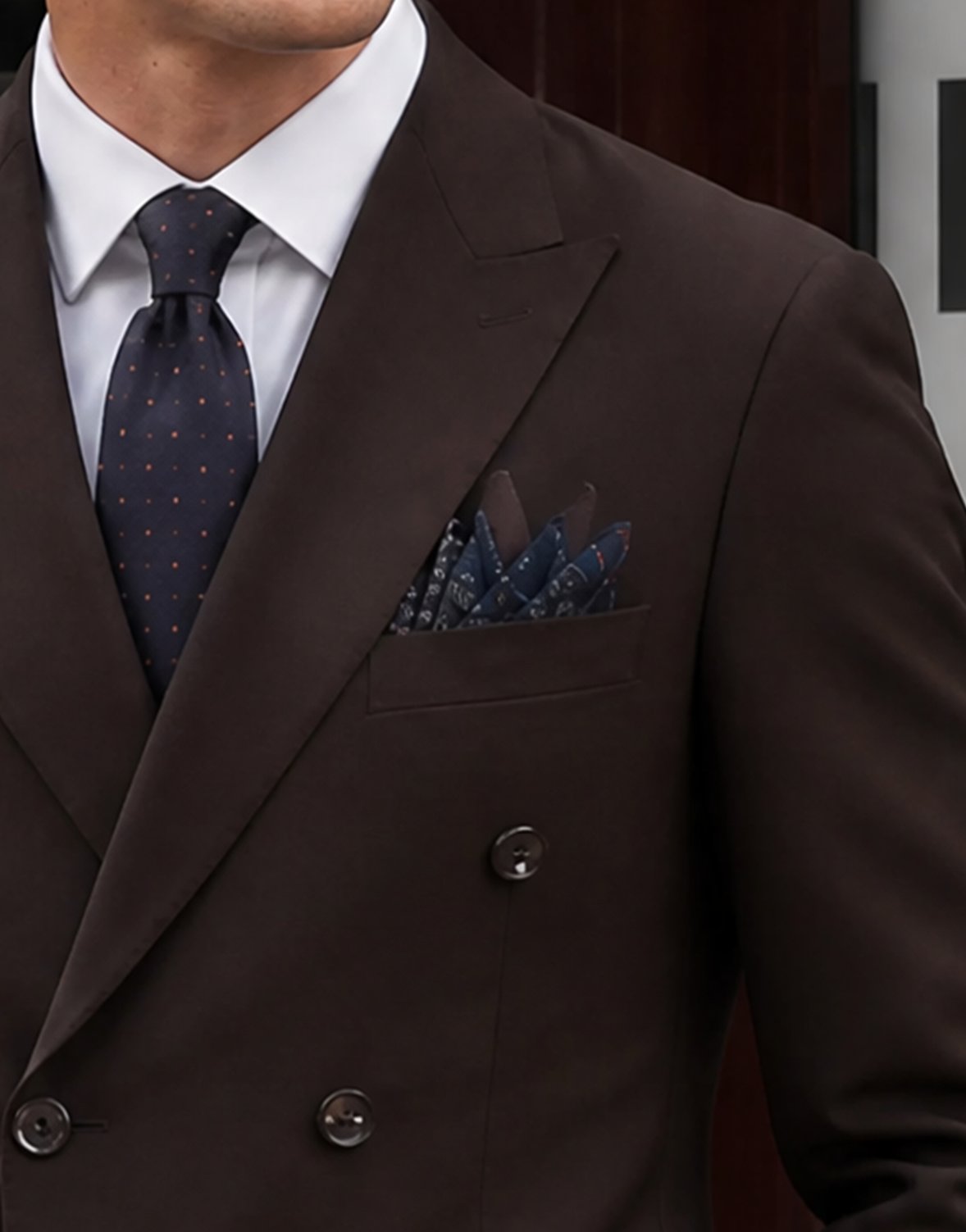 Erkek Kruvaze Takım Elbise Sivri Yaka  Modern Fit Basic Kahverengi