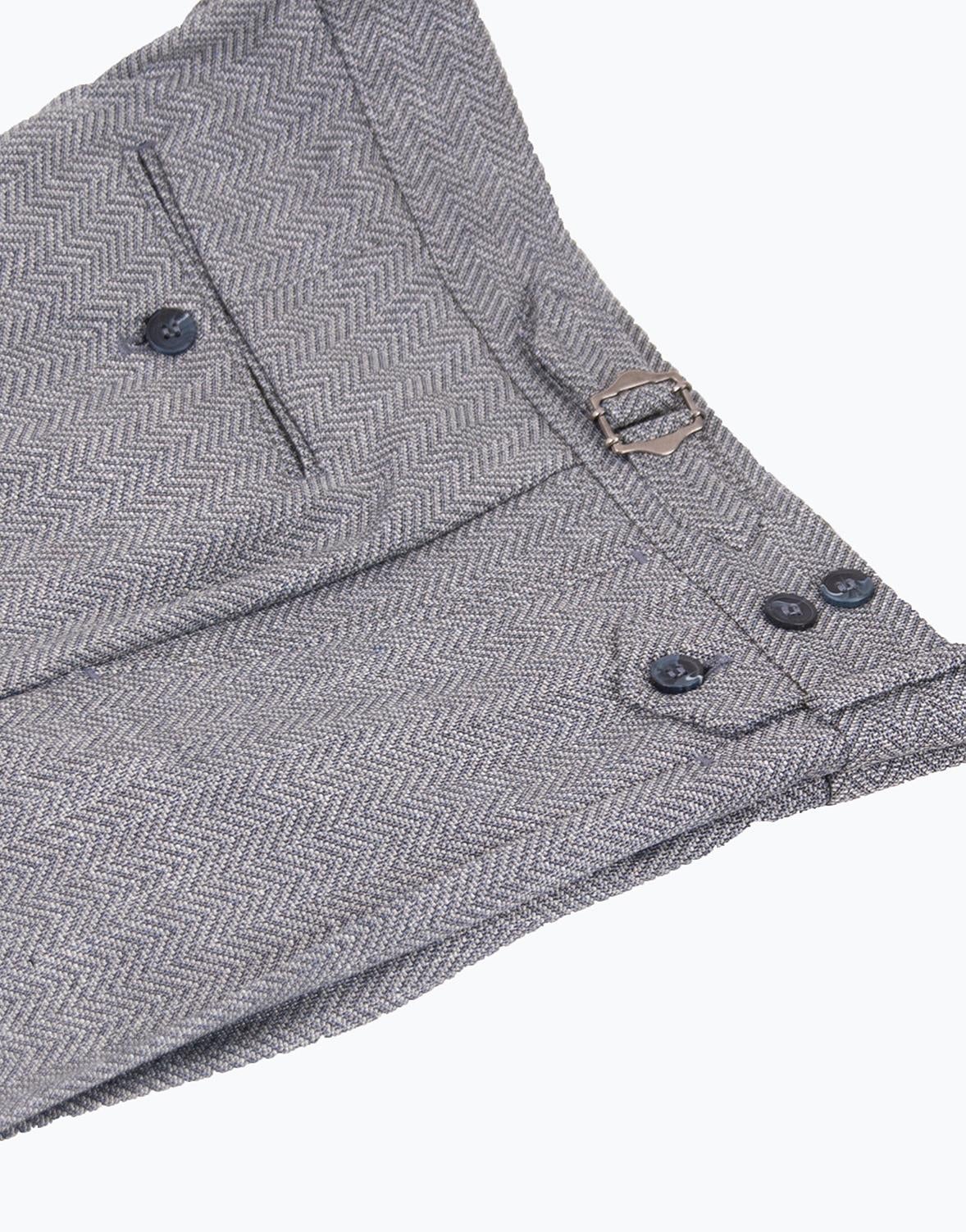 Erkek Pileli Pantolon Balıksırtı Desenli Mevsimlik Modern Fit Tokalı Gri