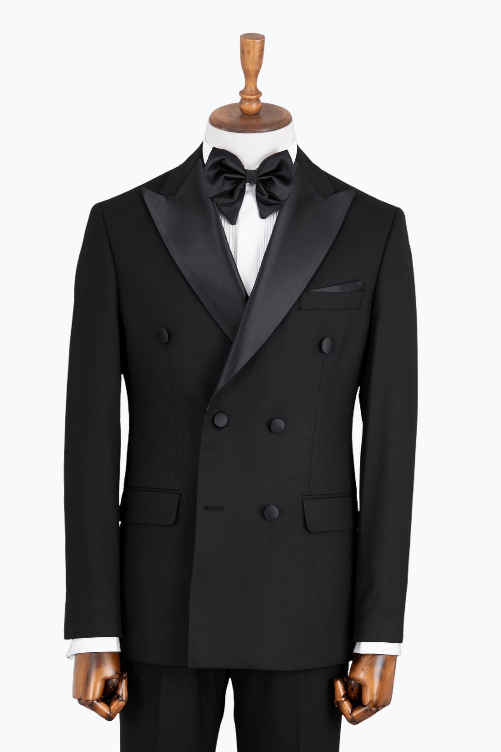 Erkek Saten Kırlangıç Yaka Kruvaze Smokin Damatlık Slim Fit Siyah