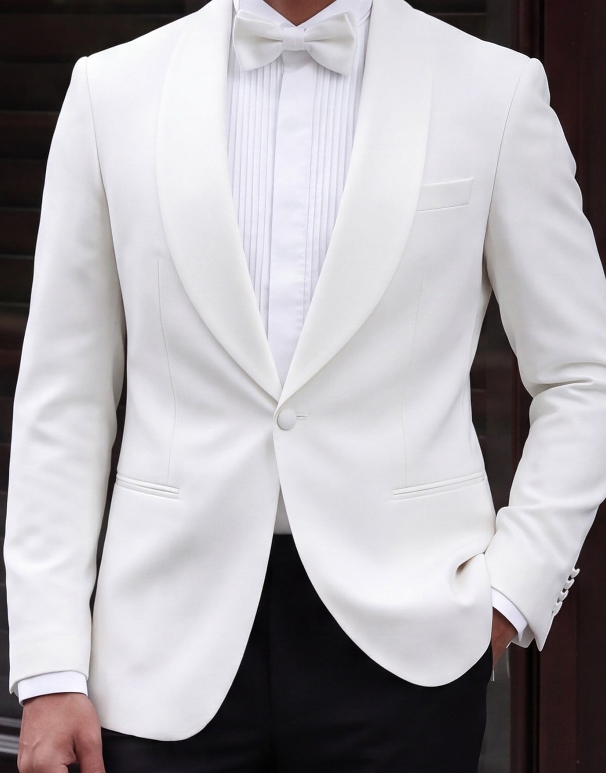 Erkek Smokin Damatlık | Şal Yaka | Slim Fit | Beyaz