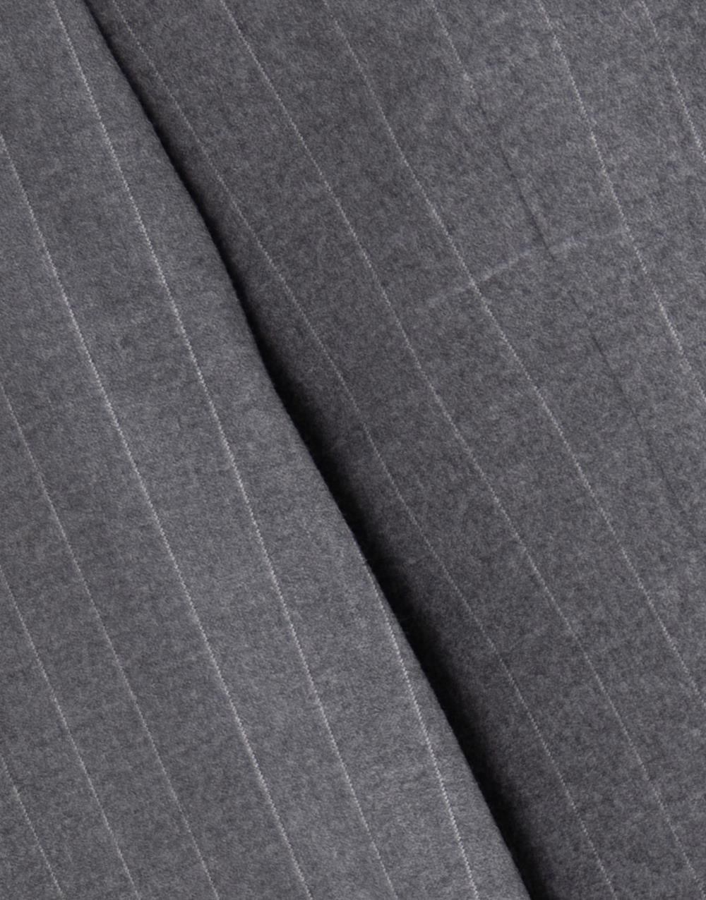 Erkek Soft Çizgili Flanel Mono Yaka Klasik Takım Elbise Comfort Fit Gri