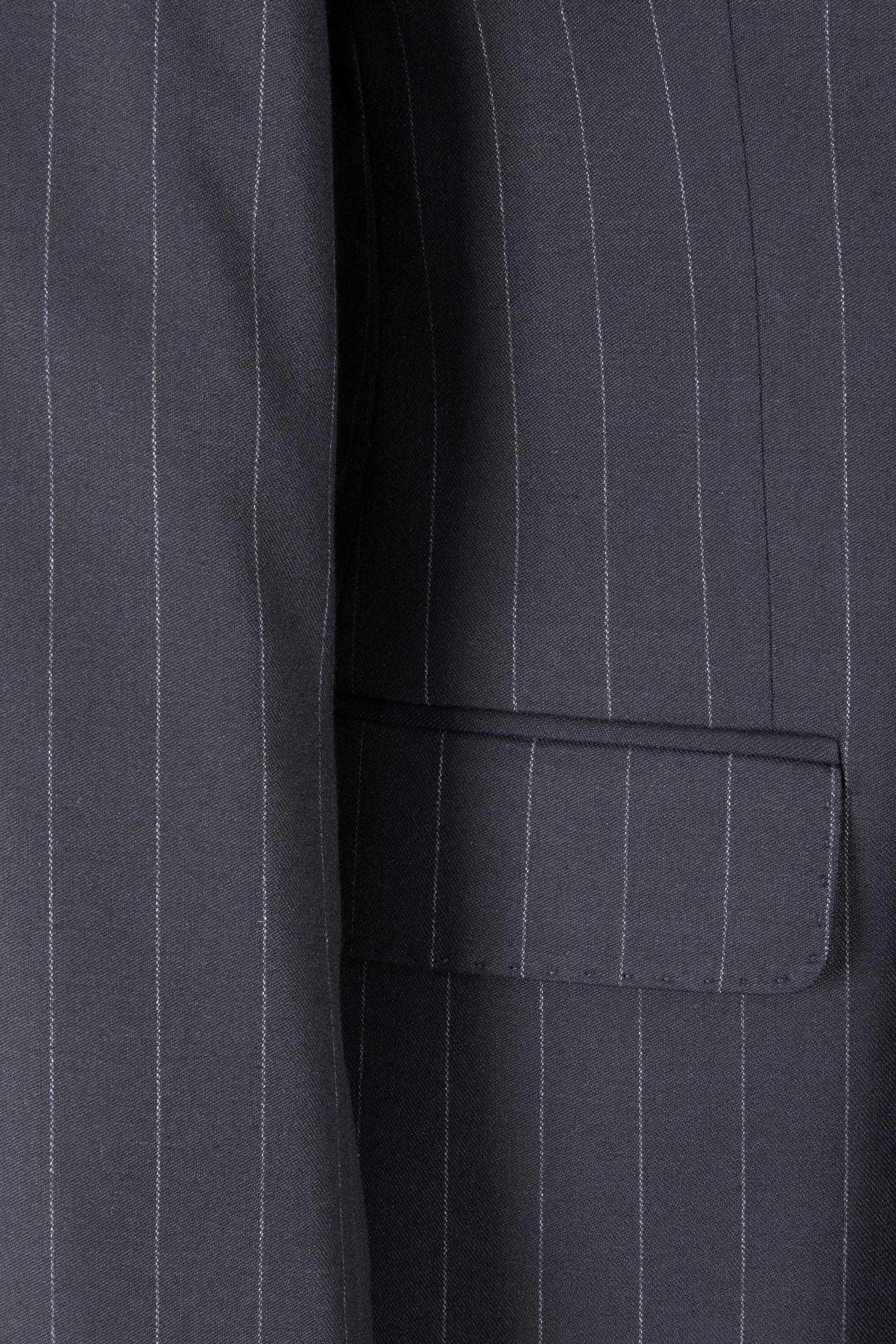 Erkek Soft Çizgili Kırlangıç Yaka Kruvaze Takım Elbise Modern Fit Lacivert