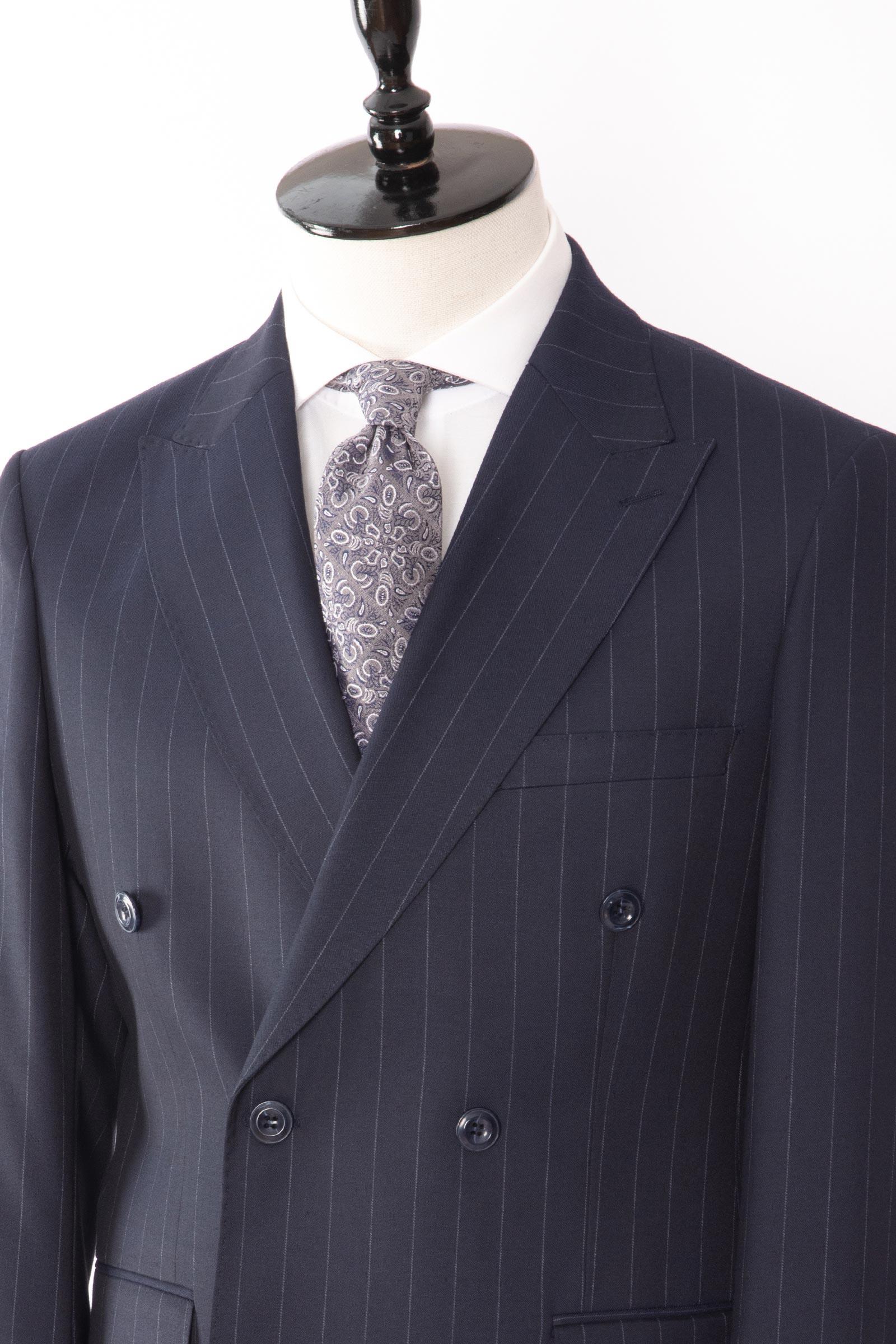 Erkek Soft Çizgili Kırlangıç Yaka Kruvaze Takım Elbise Modern Fit A.Lacivert