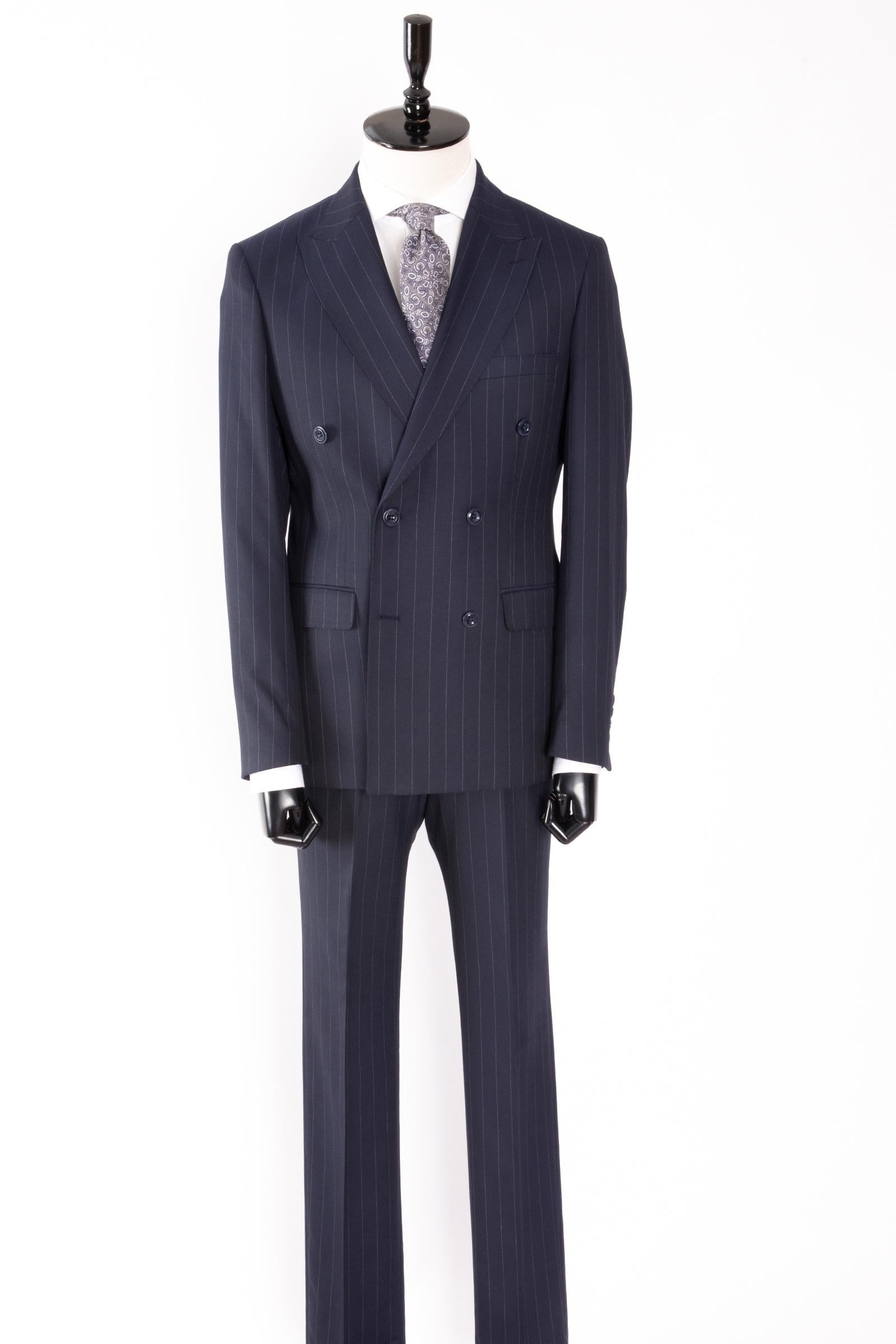 Erkek Soft Çizgili Kırlangıç Yaka Kruvaze Takım Elbise Modern Fit A.Lacivert
