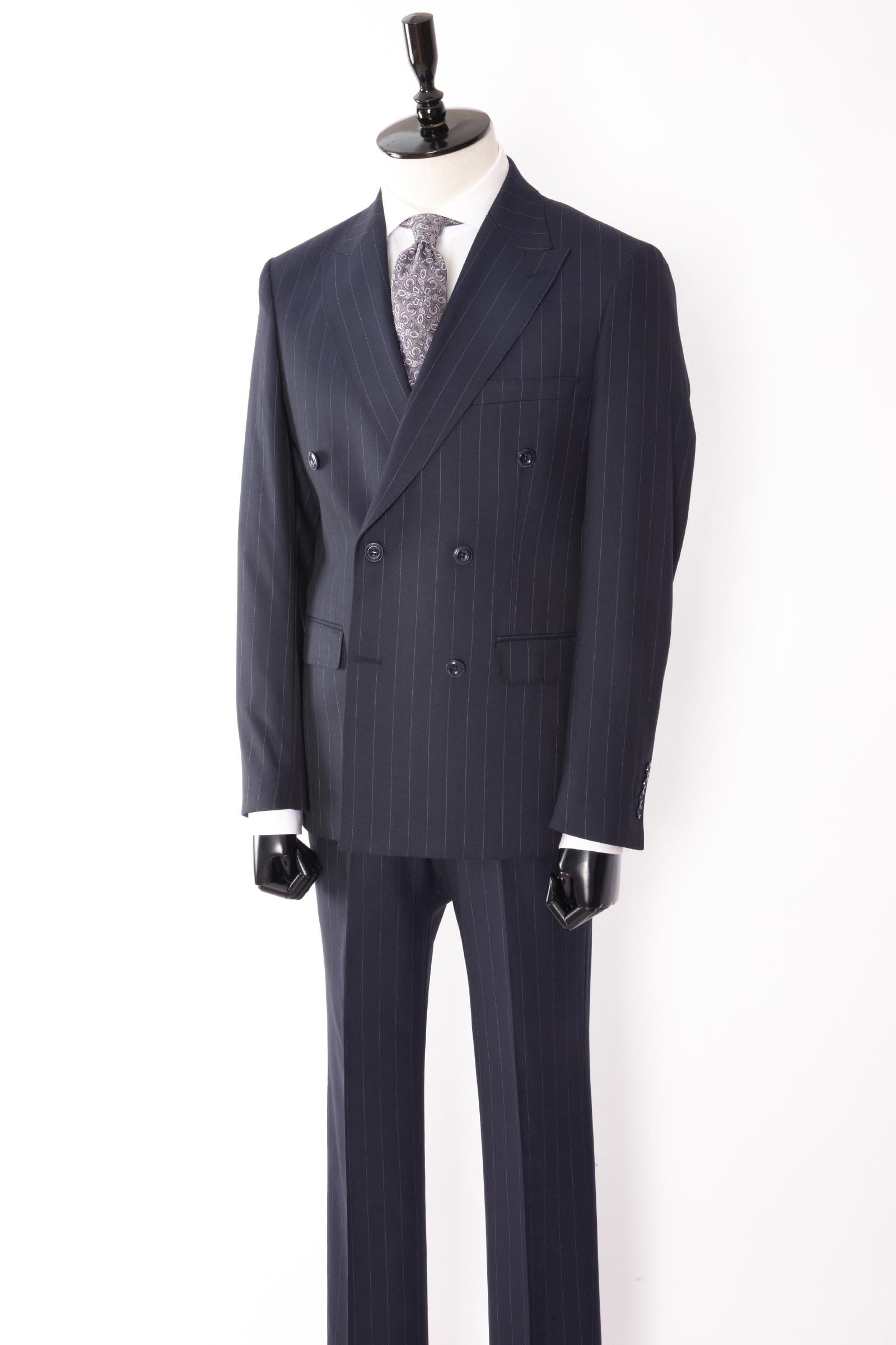 Erkek Soft Çizgili Kırlangıç Yaka Kruvaze Takım Elbise Modern Fit A.Lacivert