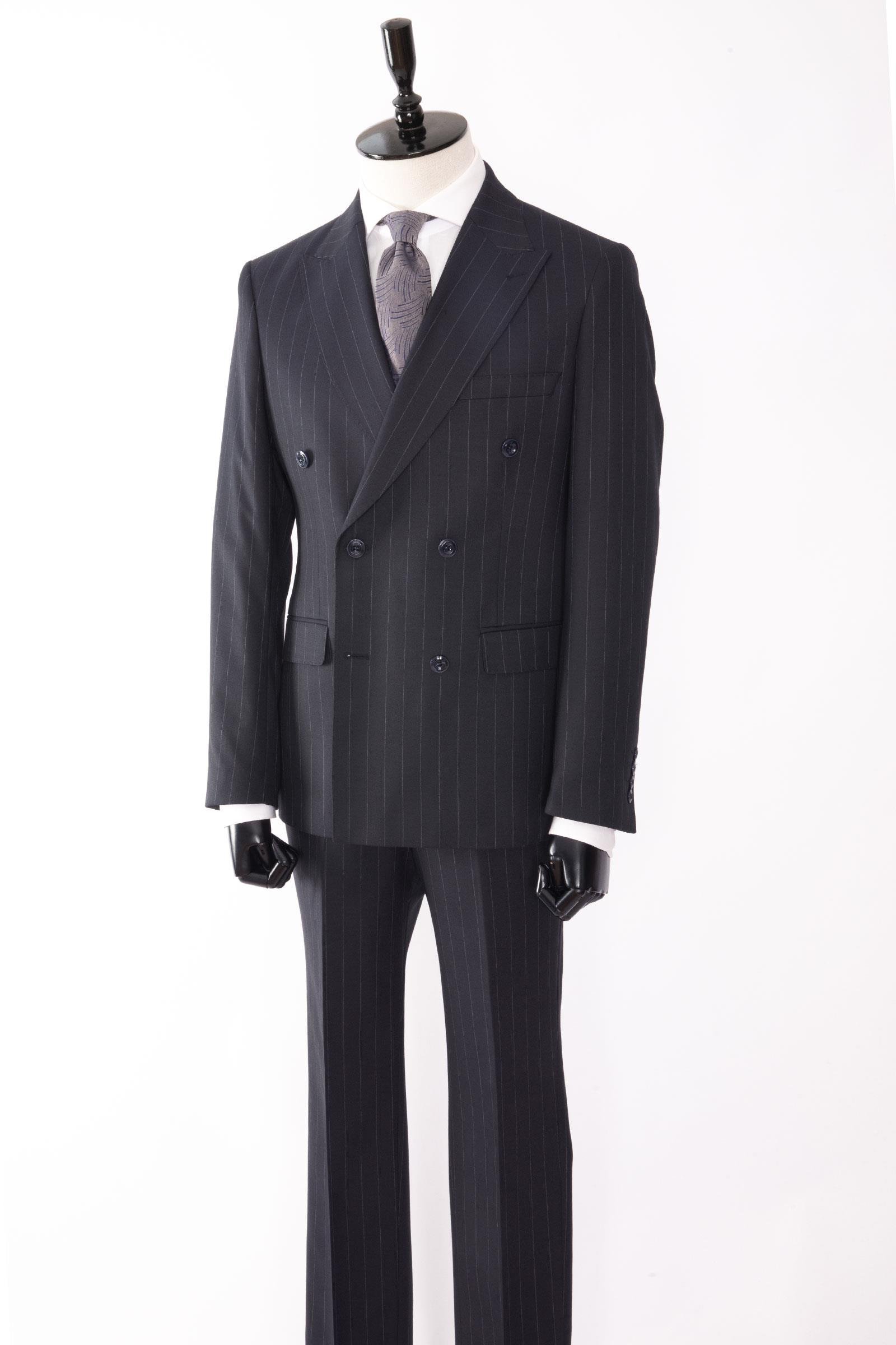 Erkek Soft Çizgili Kırlangıç Yaka Kruvaze Takım Elbise Modern Fit Lacivert