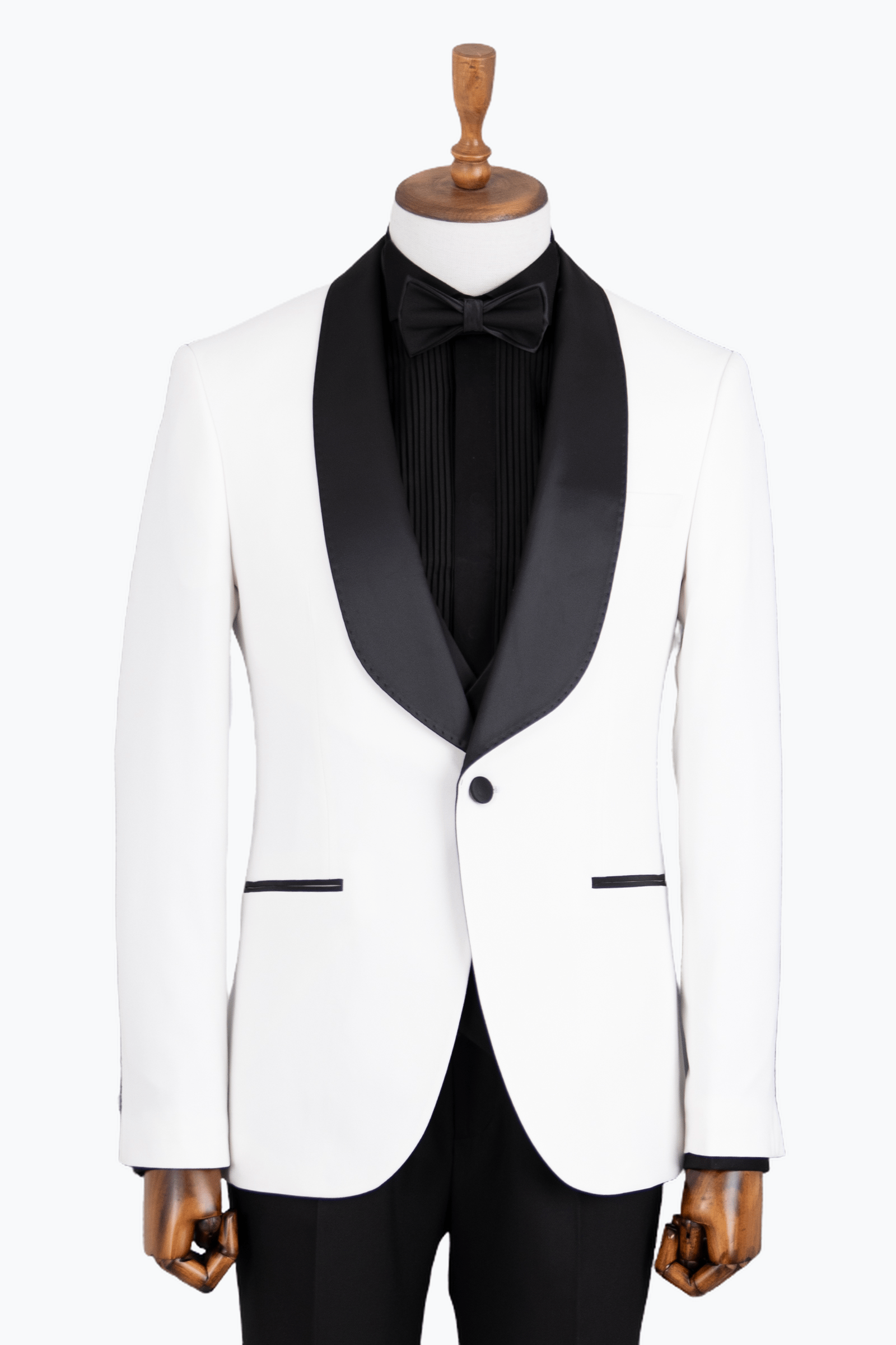 Erkek Yelekli Puntolu Şal Yaka Smokin Damatlık Slim Fit Beyaz