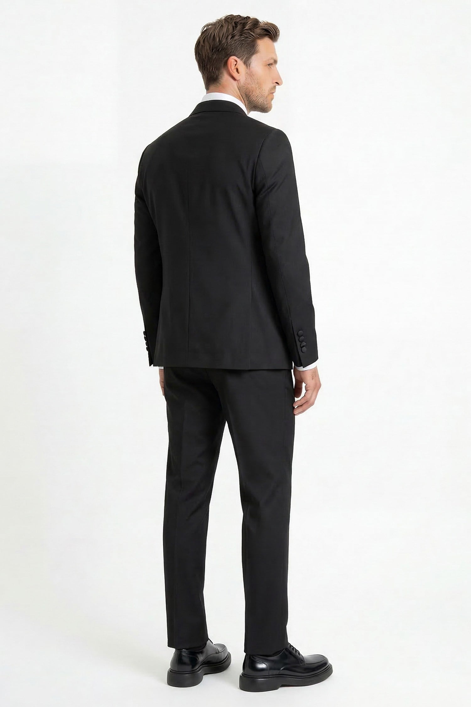 Erkek Yelekli Puntolu Şal Yaka Smokin Damatlık Slim Fit Siyah