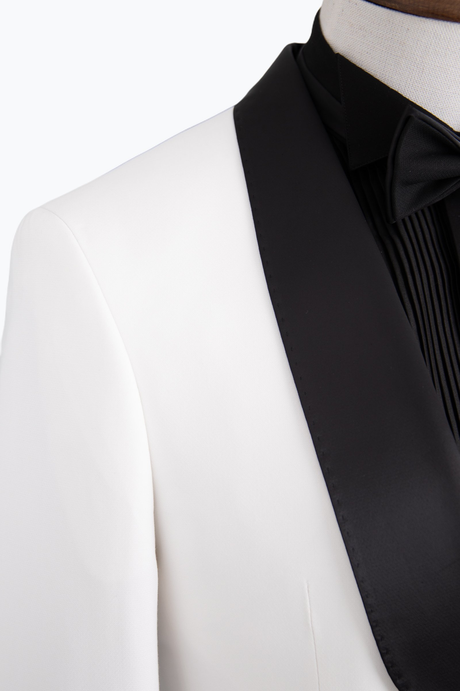 Erkek Yelekli Puntolu Şal Yaka Smokin Damatlık Slim Fit Beyaz