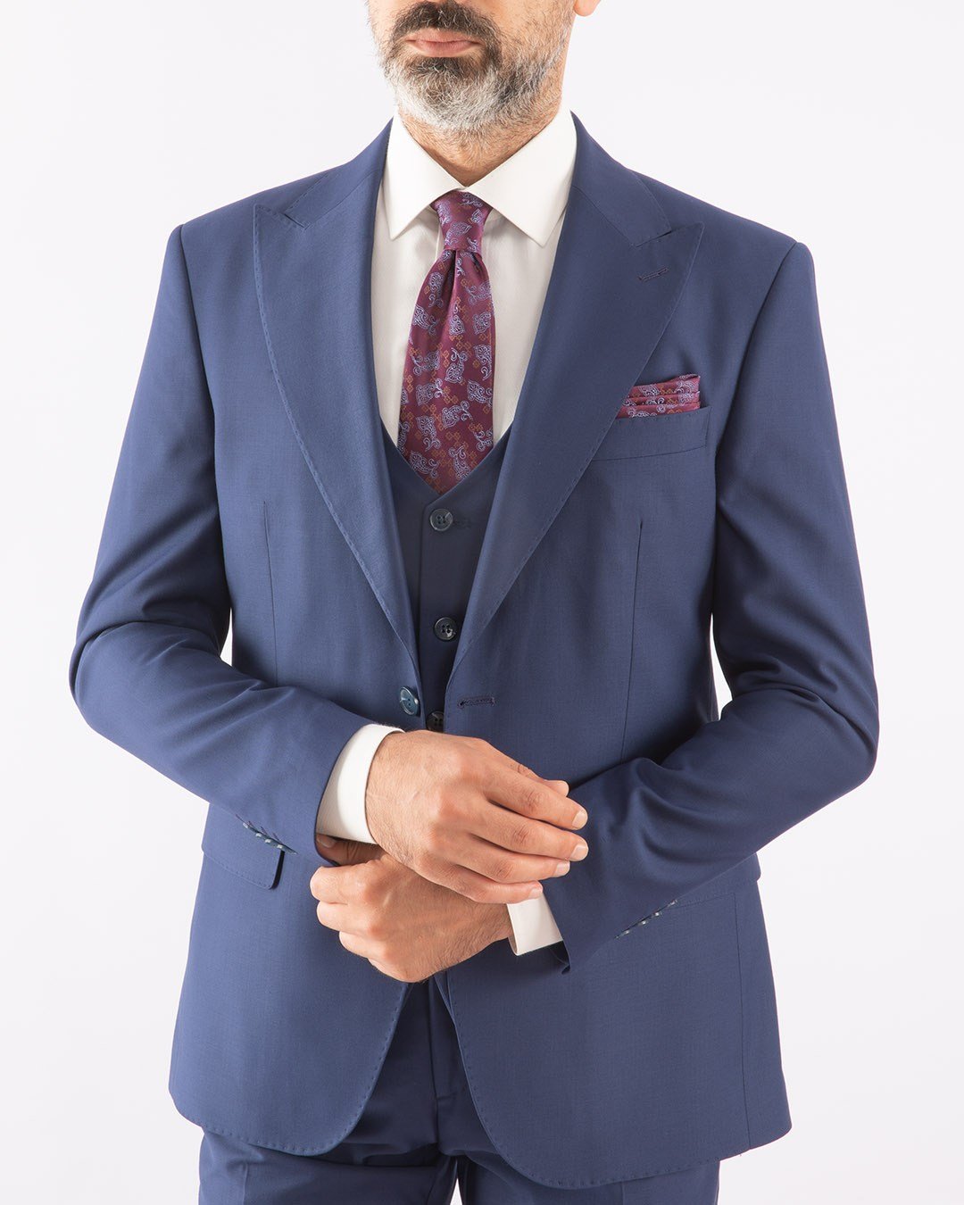 Erkek Yelekli Takım Elbise Sivri Yaka  Modern Fit Basic İndigo