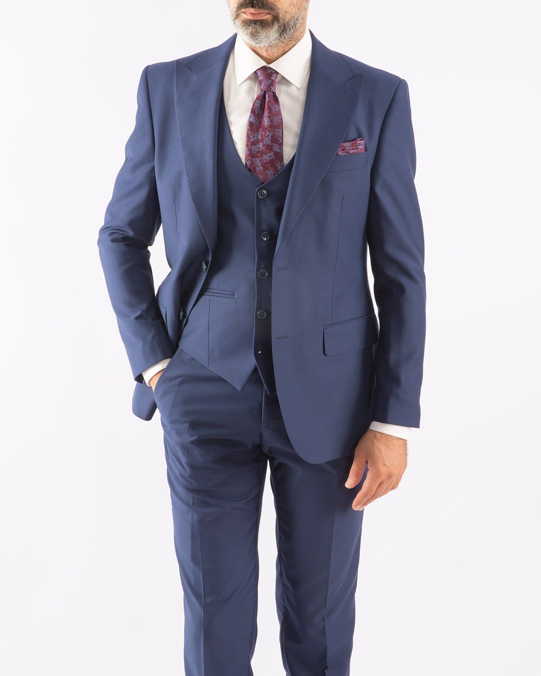 Erkek Yelekli Takım Elbise Sivri Yaka  Modern Fit Basic İndigo