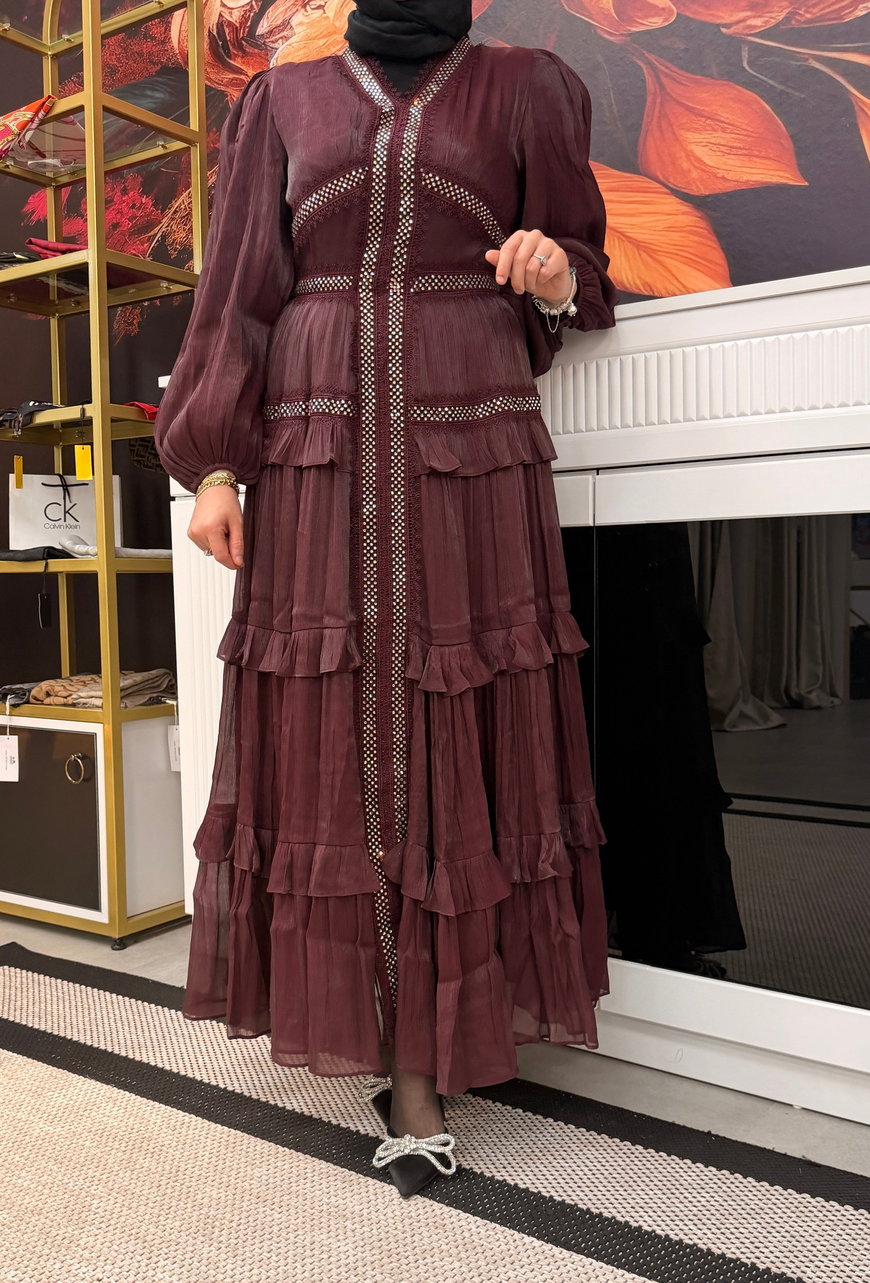 Diamond Elbise Bordo
