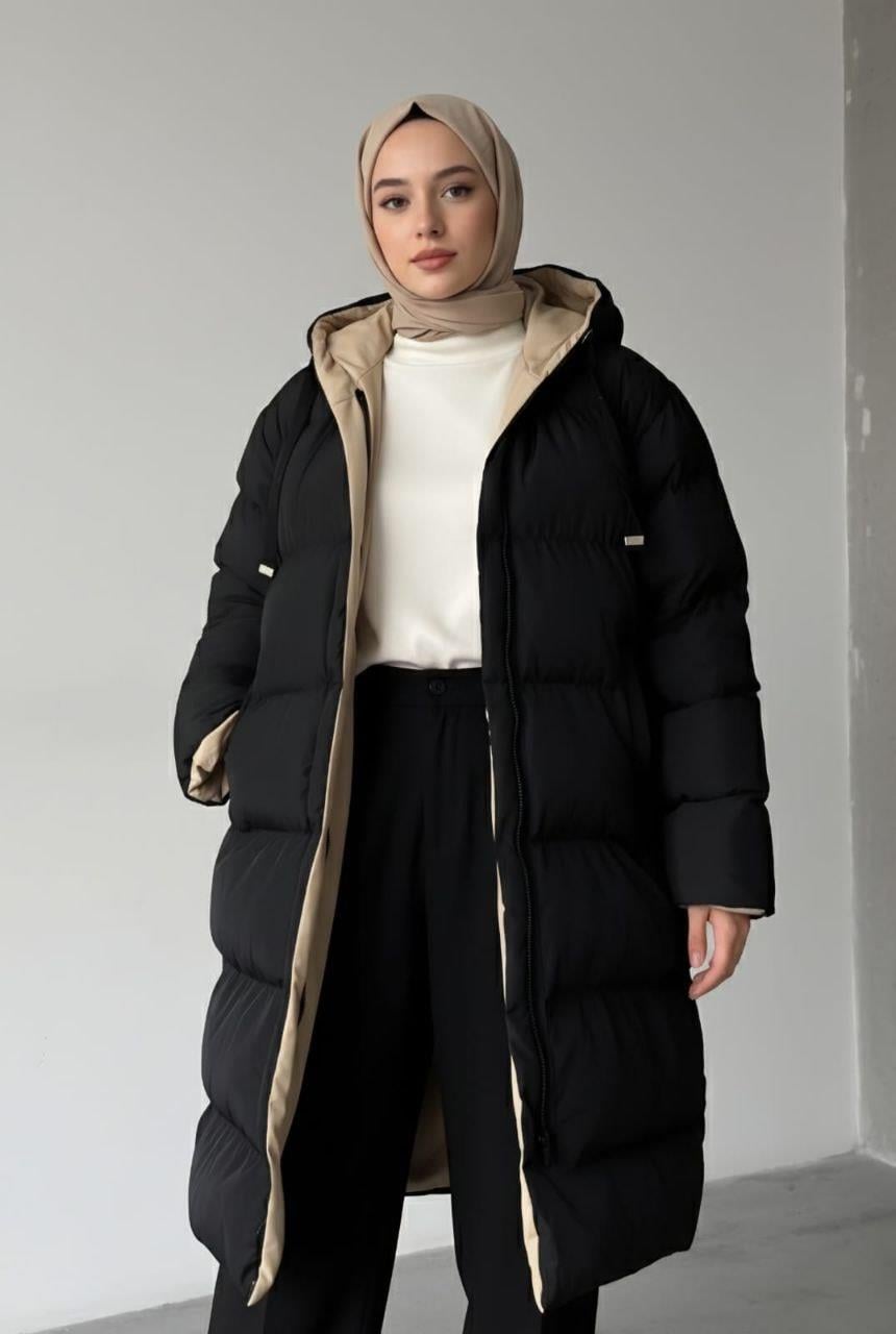 Çift Taraflı Oversize Kadın Şişme Mont – Kapüşonlu Regular Fit