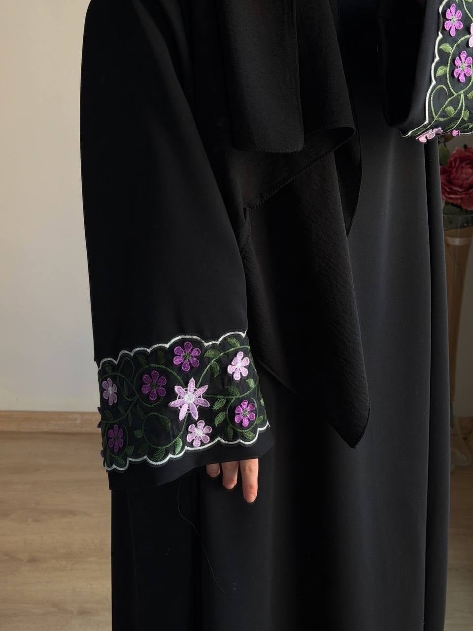 Gülçe Abaya Kol Siyah Krep Elbise