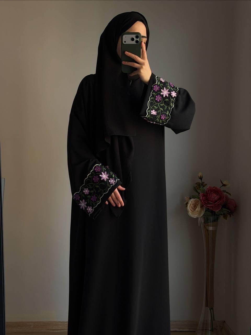 Gülçe Abaya Kol Siyah Krep Elbise