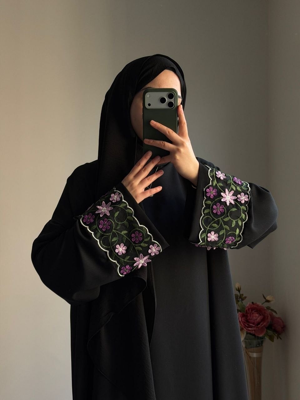 Gülçe Abaya Kol Siyah Krep Elbise