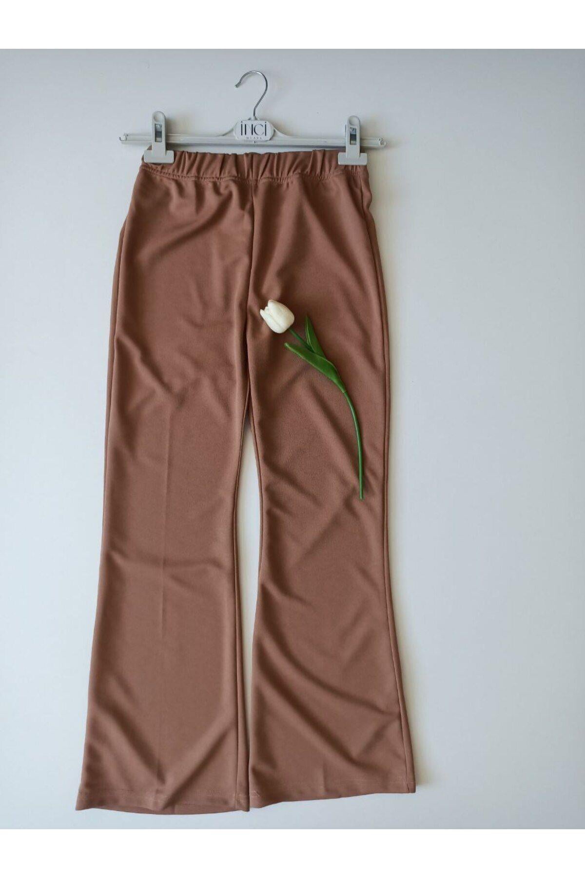 İspanyol Paça Crep Pantolon-050-camel