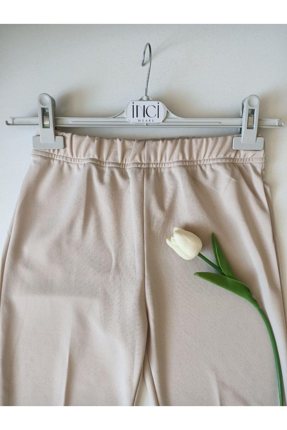 İspanyol Paça Crep Pantolon-050-camel