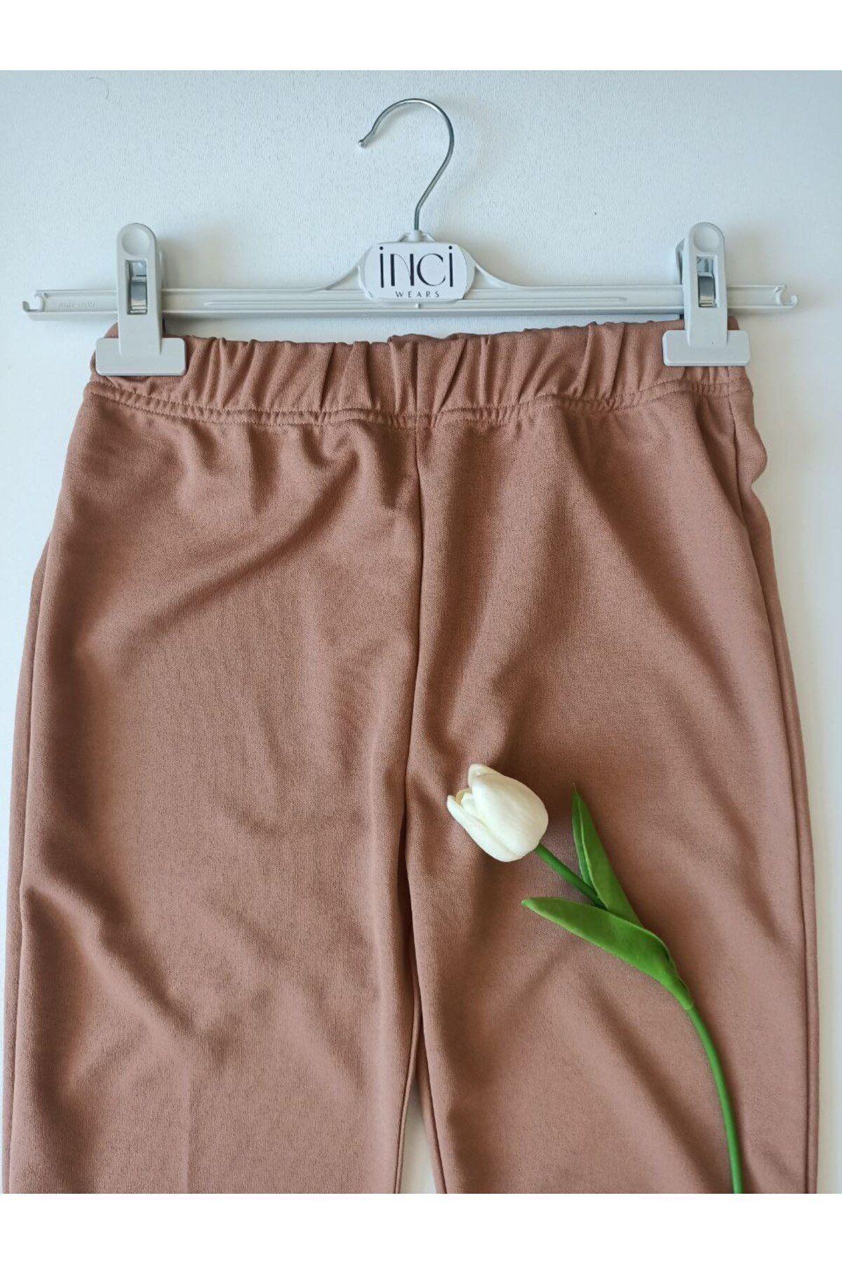 İspanyol Paça Crep Pantolon-050-camel