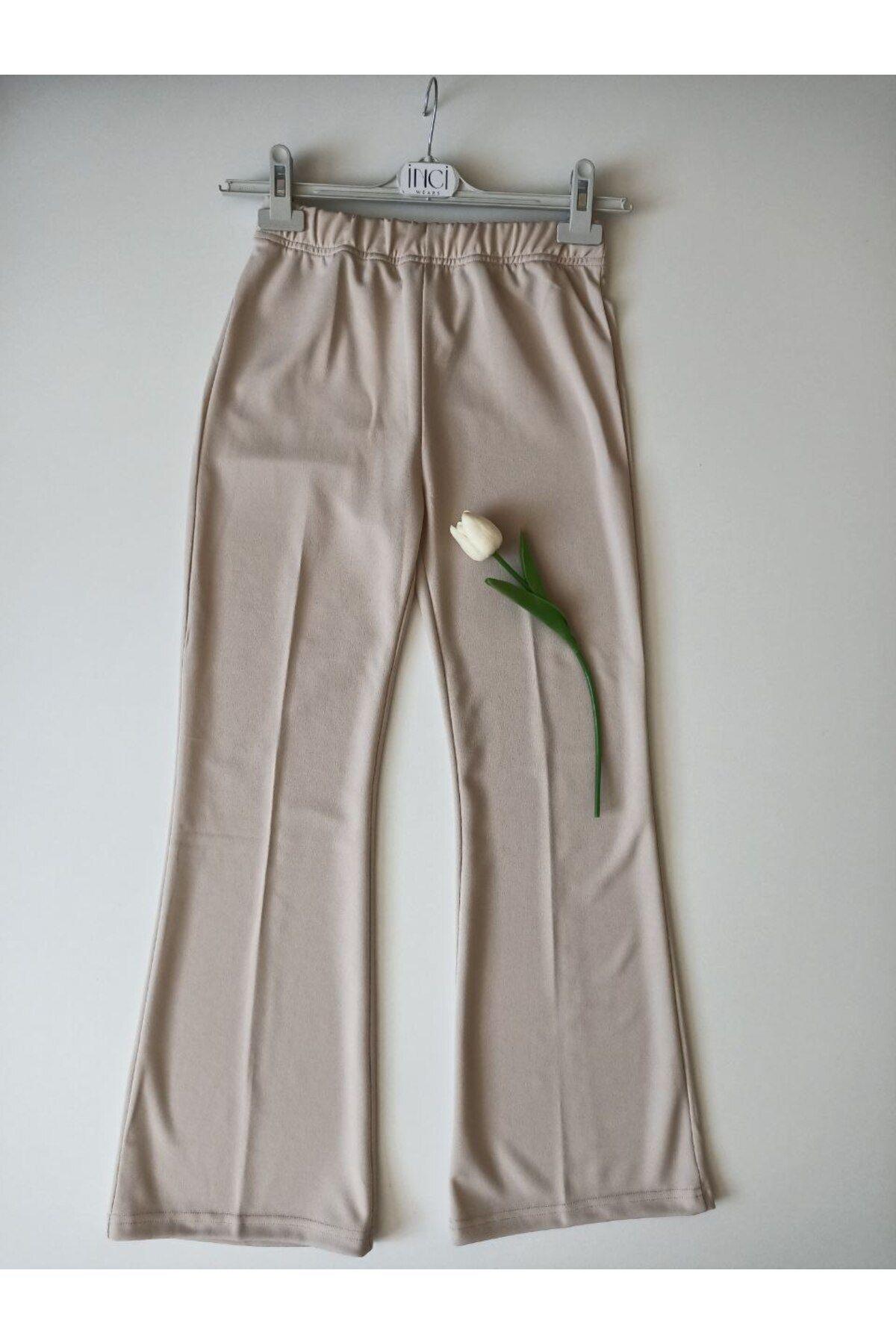 İspanyol Paça Crep Pantolon-050-camel