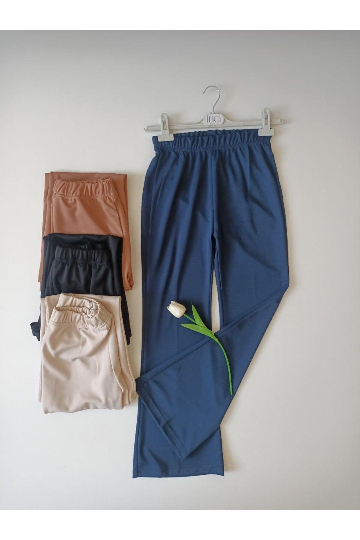 İspanyol Paça Crep Pantolon-050-camel