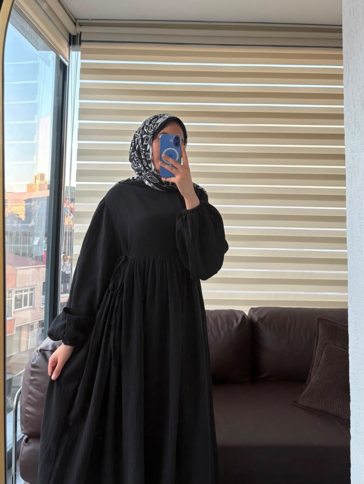 Yandan Bağlamalı Müslin Siyah Tesettür Elbise