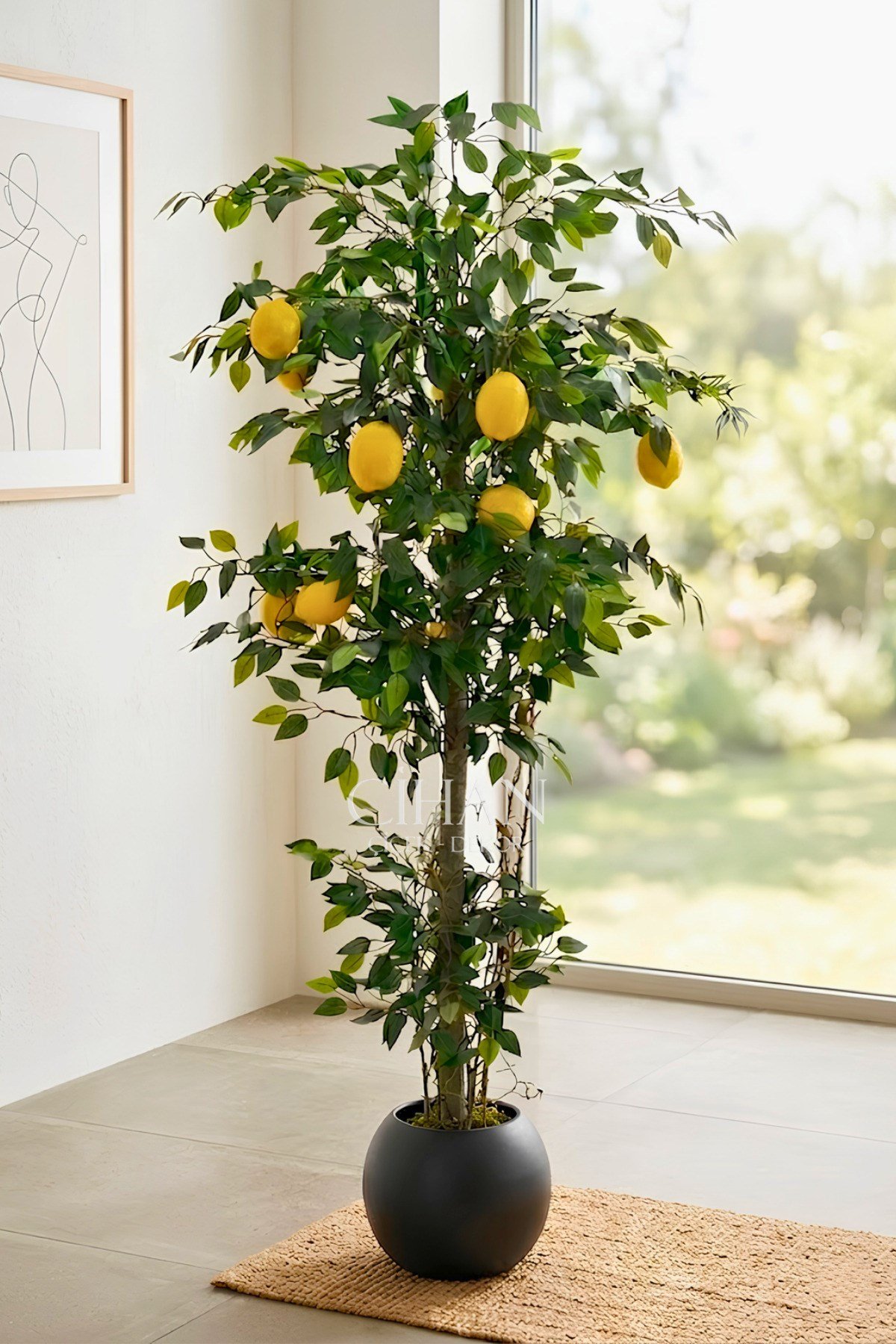 10 Limonlu Yapay Limon Ağacı 180 cm Küre Saksılı