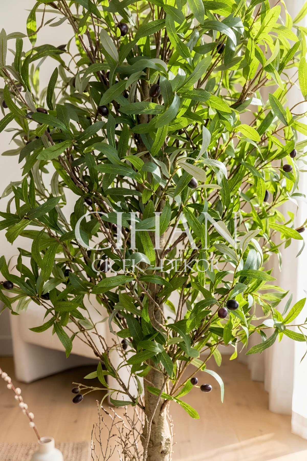 180 cm Lüks Yapay Zeytin Ağacı - 27x33 cm Plastik Küre Saksı