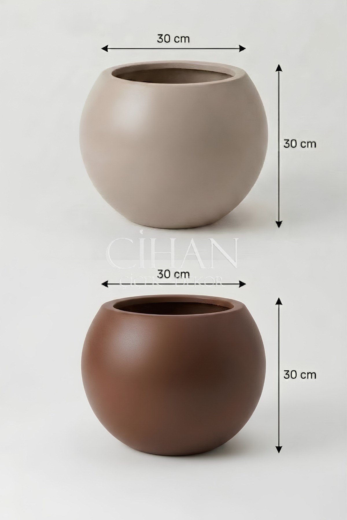 2’li Premium Plastik Küre Saksı Seti (30x30 cm) – Mocha & Kahverengi