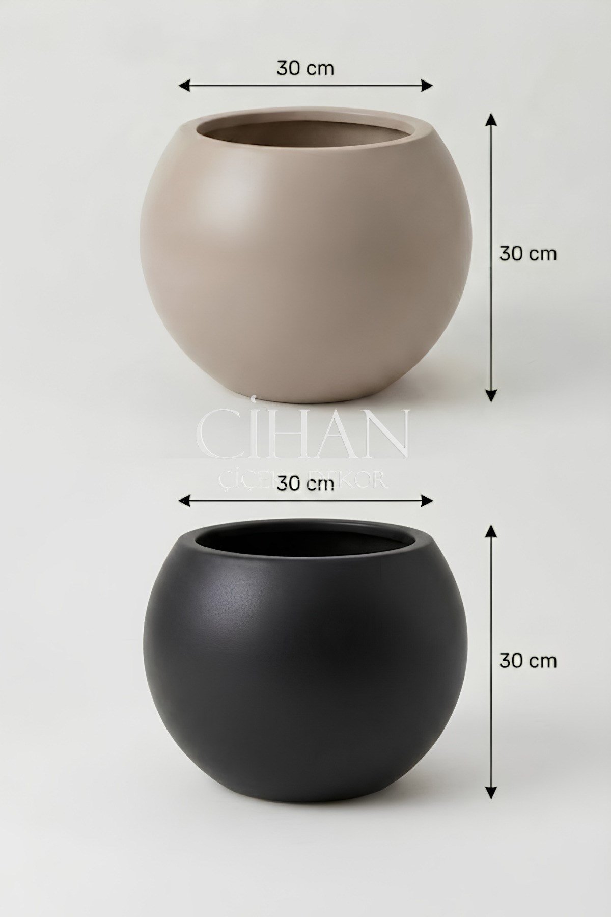 2’li Premium Plastik Küre Saksı Seti (30x30 cm) – Siyah & Mocha