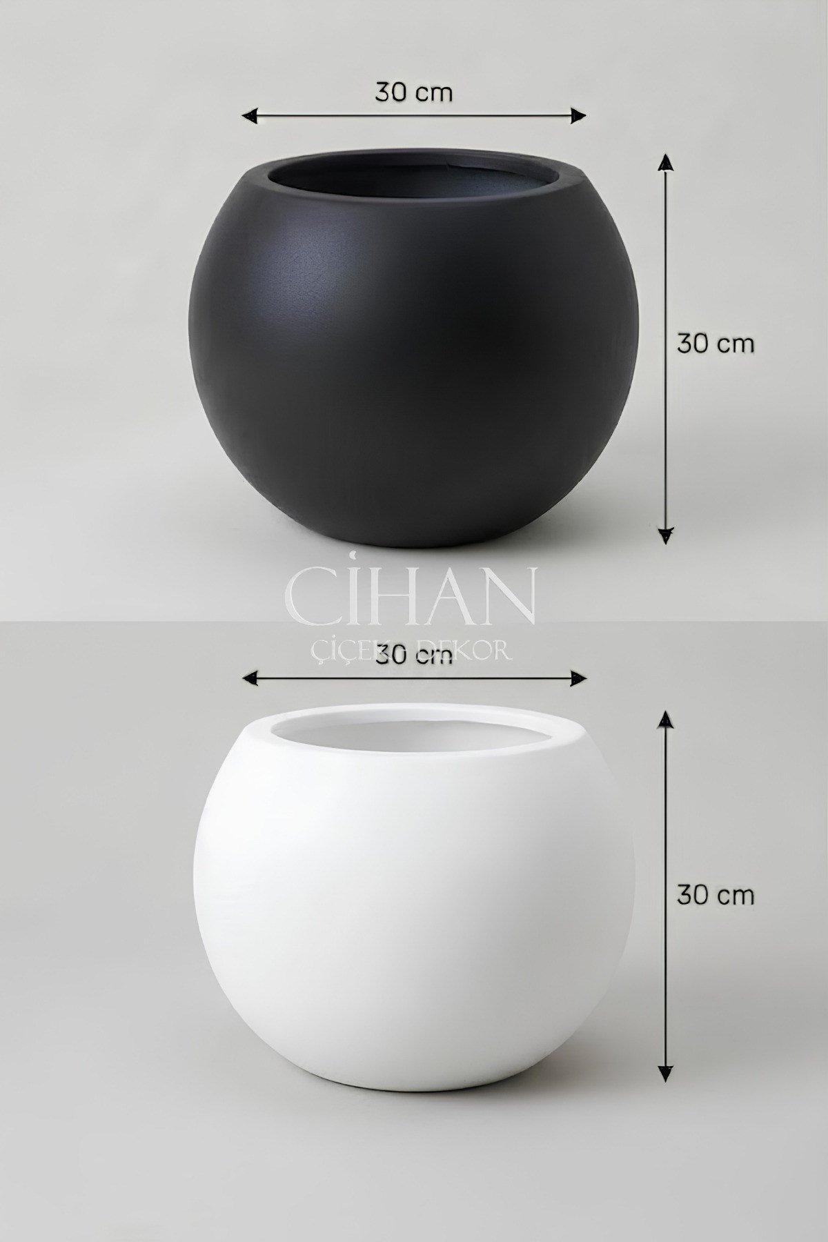 2’li Premium Plastik Küre Saksı Seti (30x30 cm) – Siyah & Beyaz