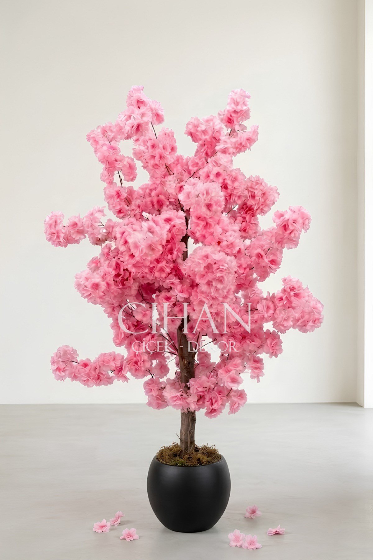 27*33 Küre Saksılı Yapay Pembe Bahar Dalı Ağacı 120 cm