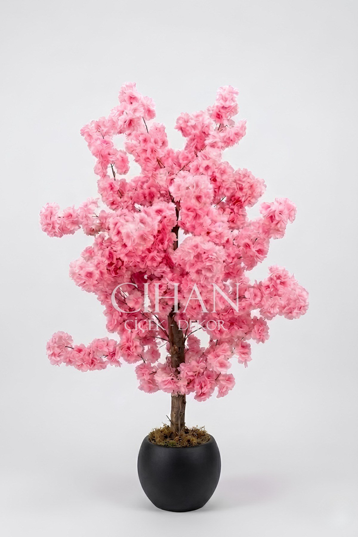 27*33 Küre Saksılı Yapay Pembe Bahar Dalı Ağacı 120 cm