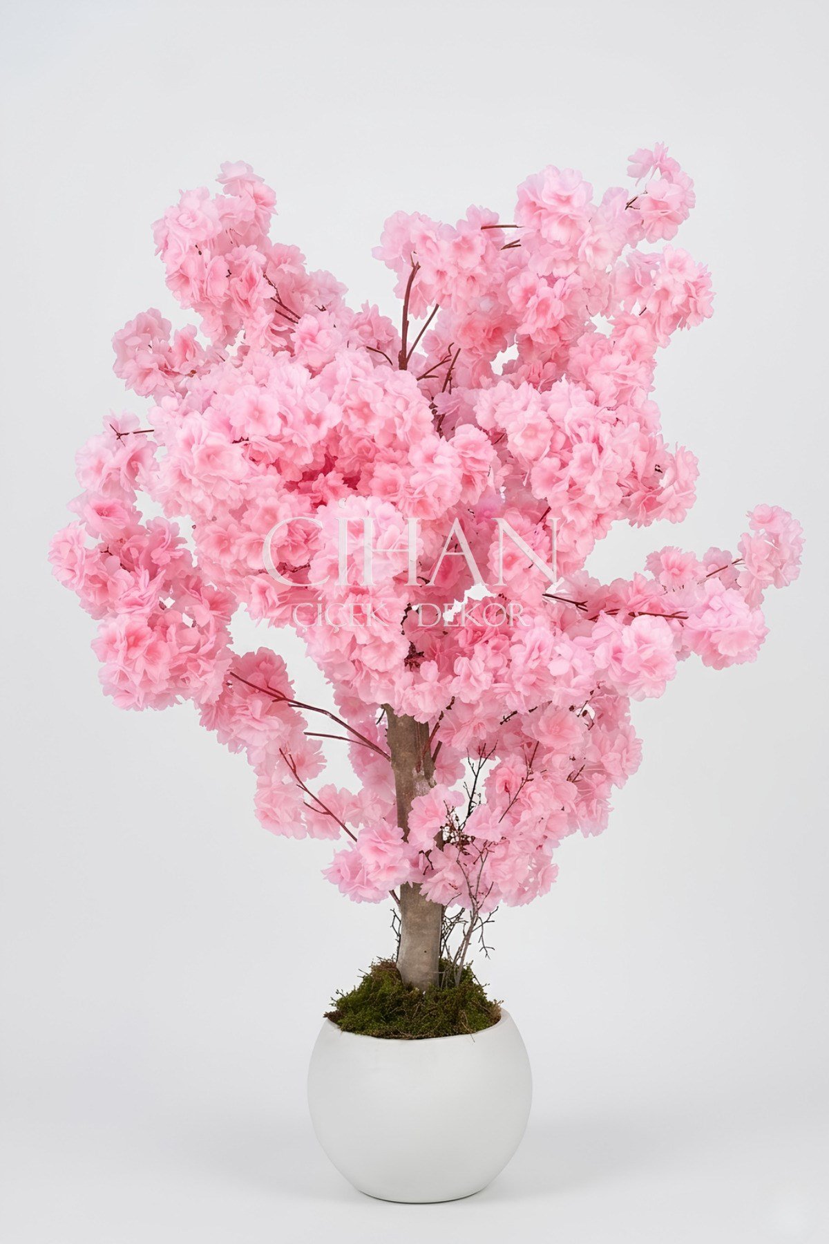 27*33 Küre Saksılı Yapay Pembe Bahar Dalı Ağacı 120 cm