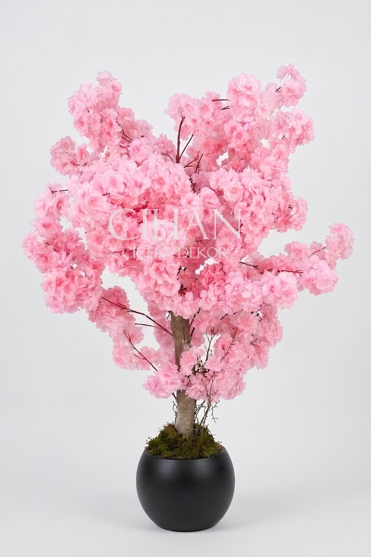 27*33 Küre Saksılı Yapay Pembe Bahar Dalı Ağacı 120 cm