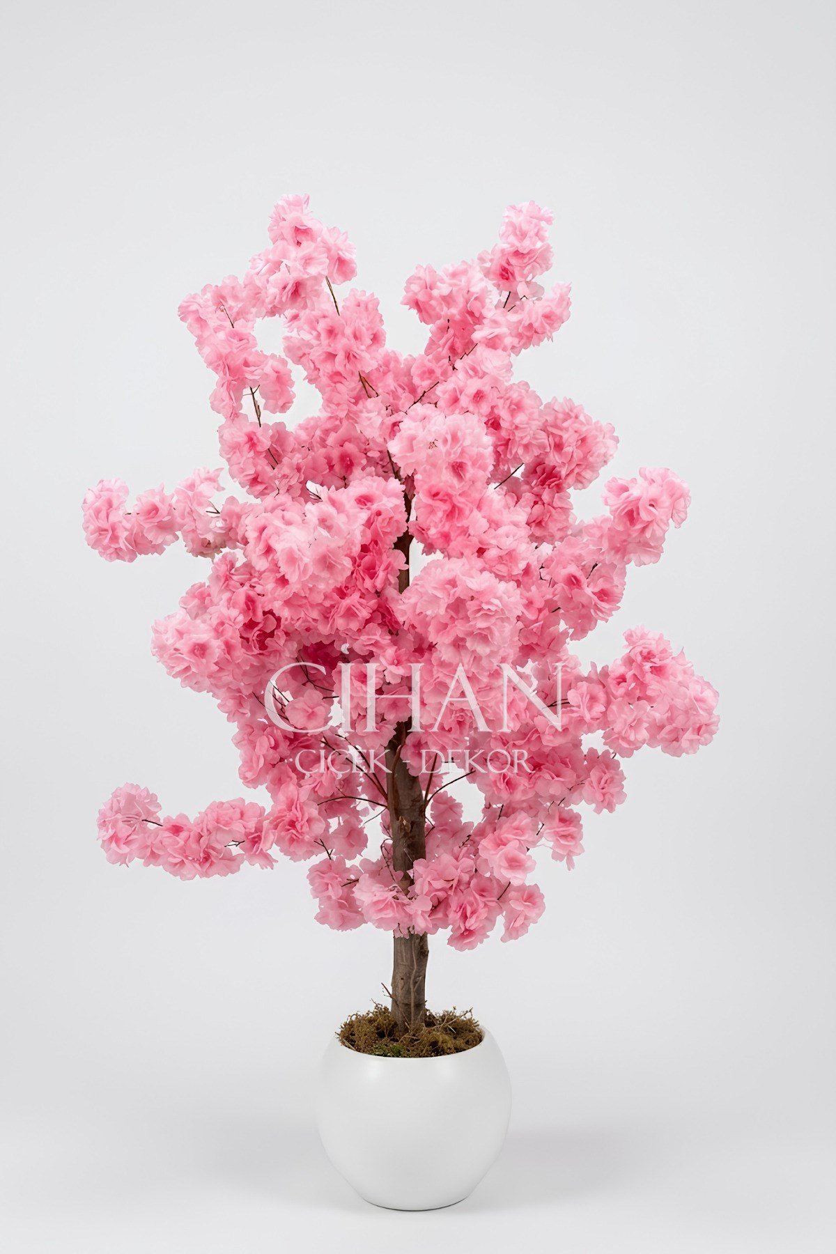 27*33 Küre Saksılı Yapay Pembe Bahar Dalı Ağacı 120 cm