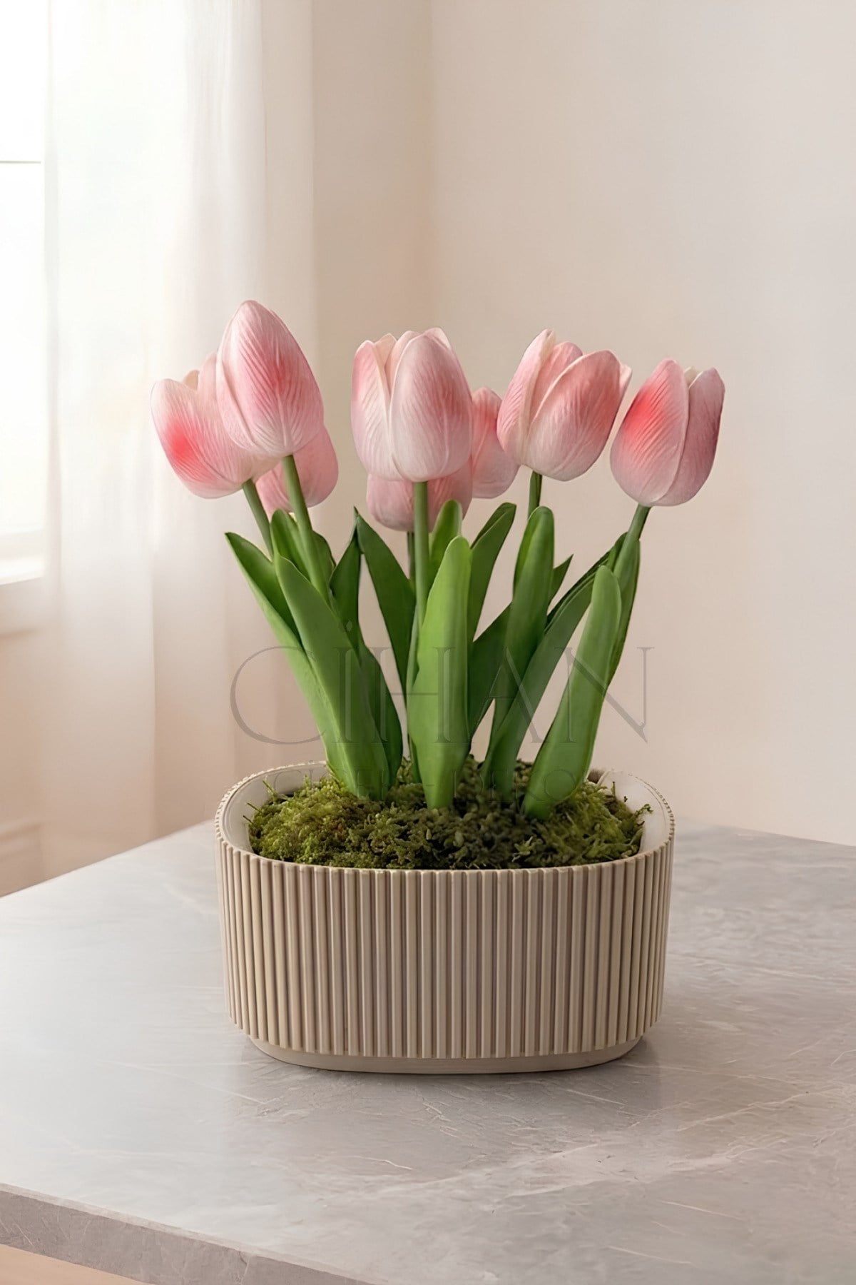 8li Pembe Islak Lale Aranjman Saksılı