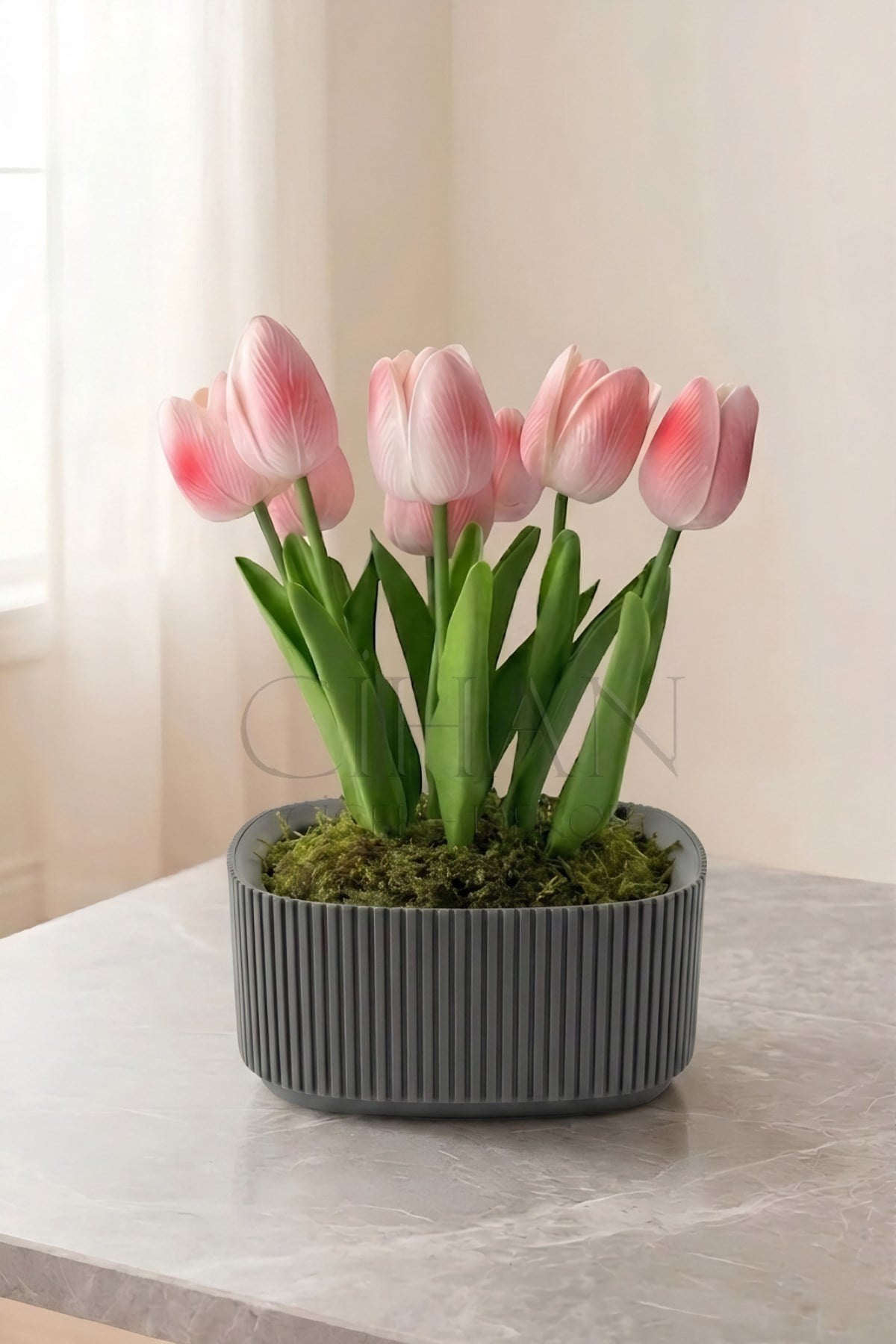 8li Pembe Islak Lale Aranjman Saksılı