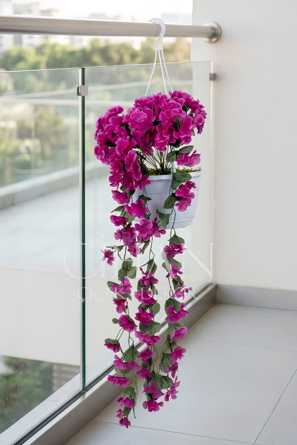 Askılı Saksıda Yapay Sarkan Begonvil 100 cm Balkon Çiçeği