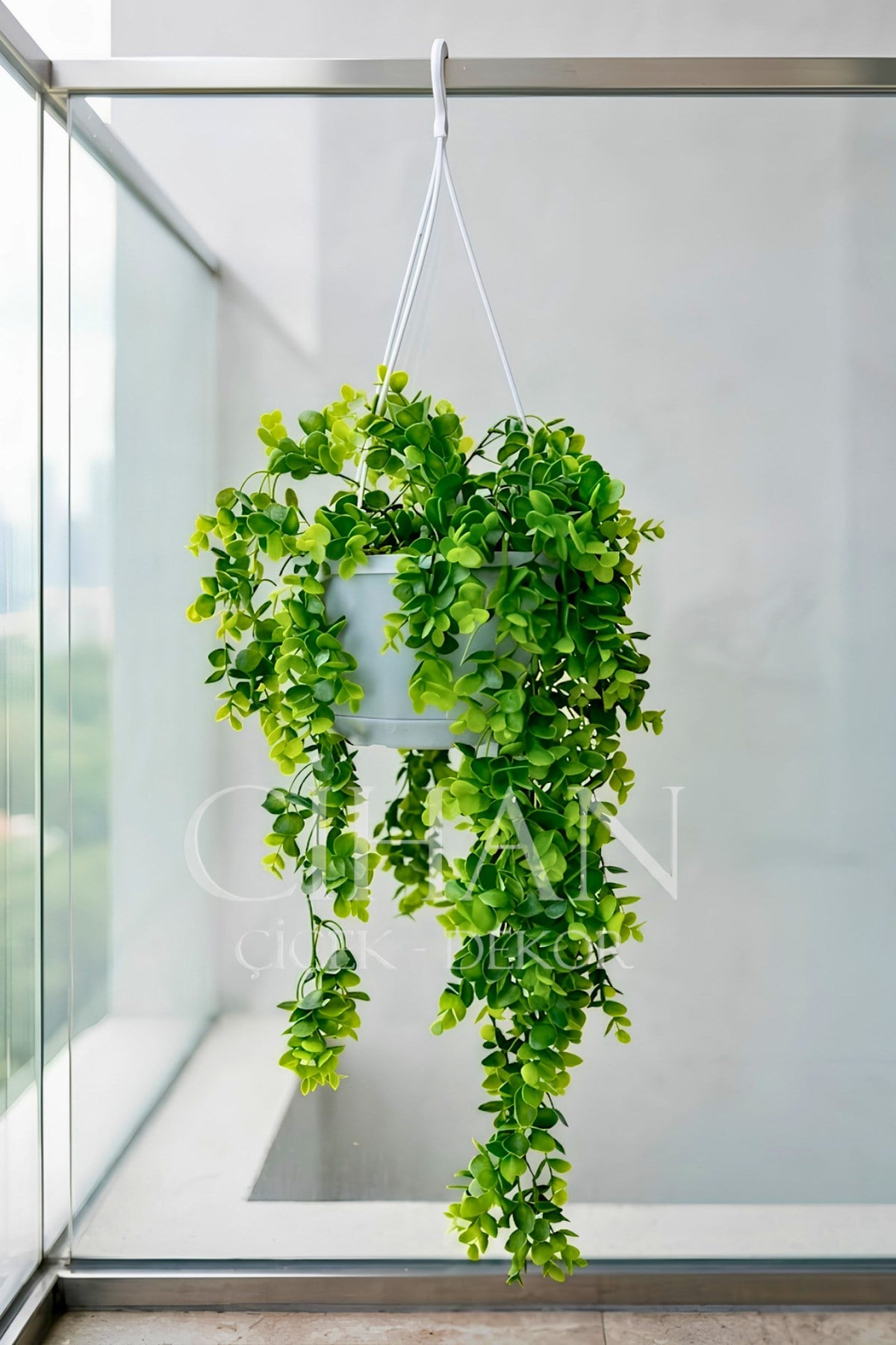 Askılı Saksıda Yapay Sarkan Okaliptus - 90 cm Balkon ve Teras Çiçeği