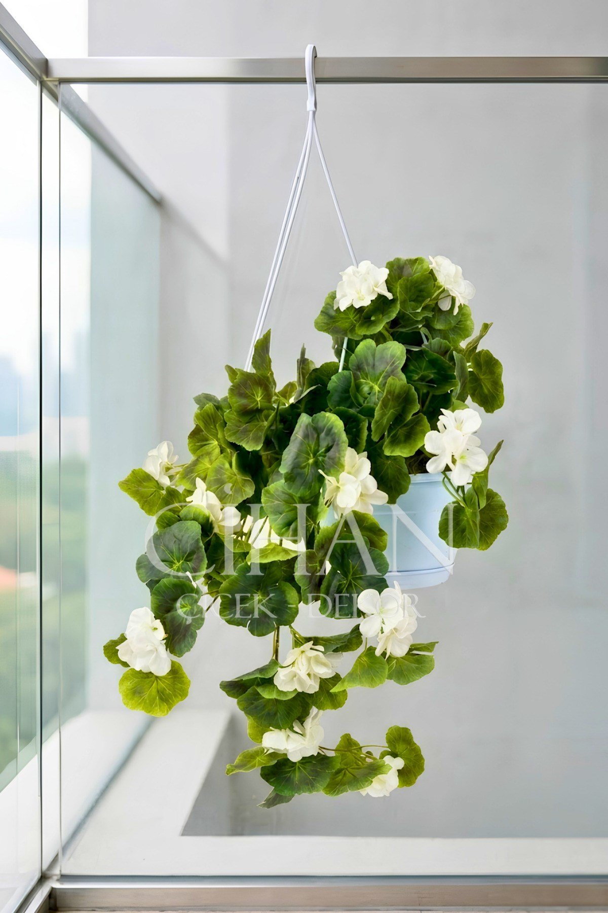 Askılı Saksıda Yapay Sarkan Sardunya - 100 cm Balkon ve Teras Çiçeği